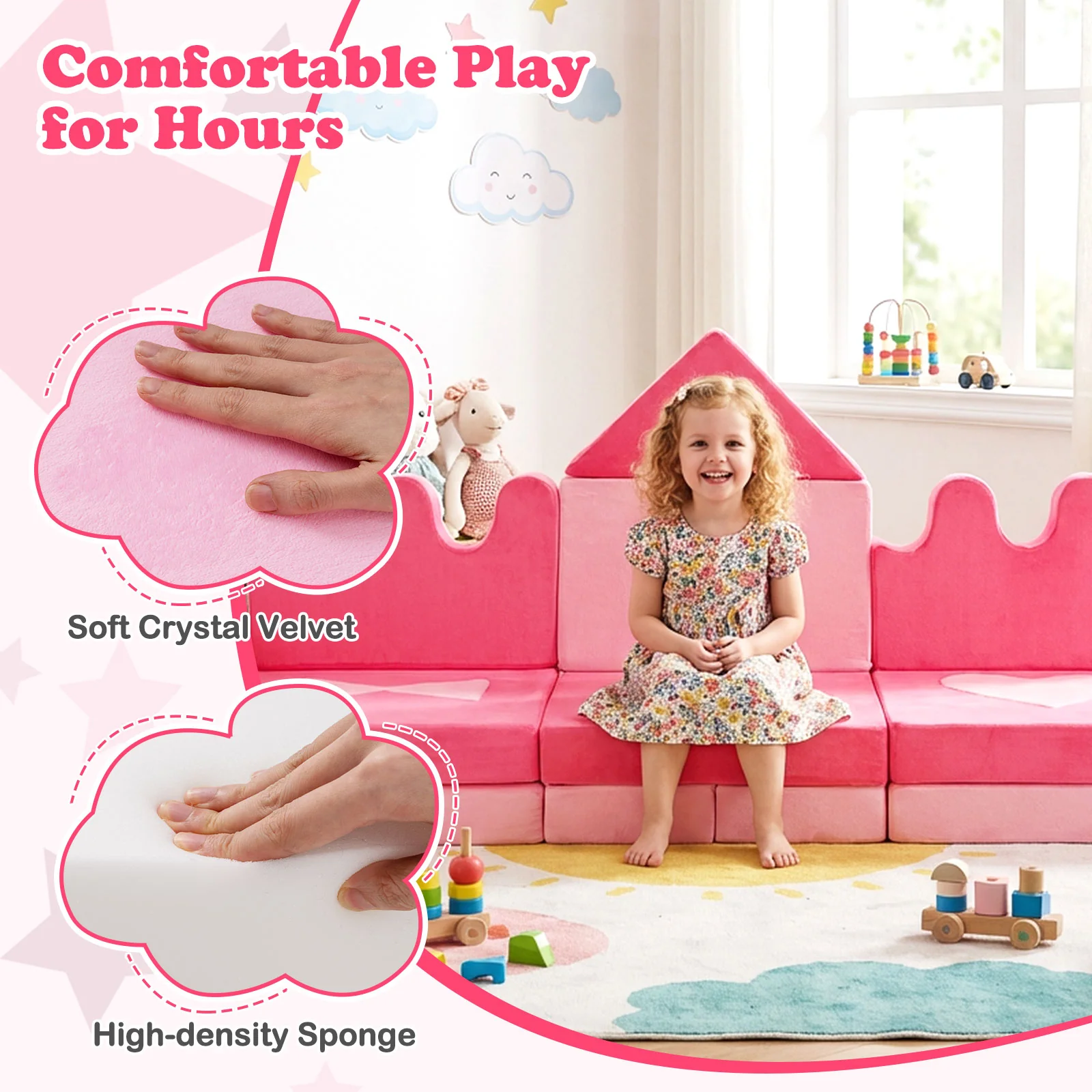 14 Piece Kids Play Couch w/High-Density Sponge & Detachable Covers  for Kids 3+ Years Old - Image 4