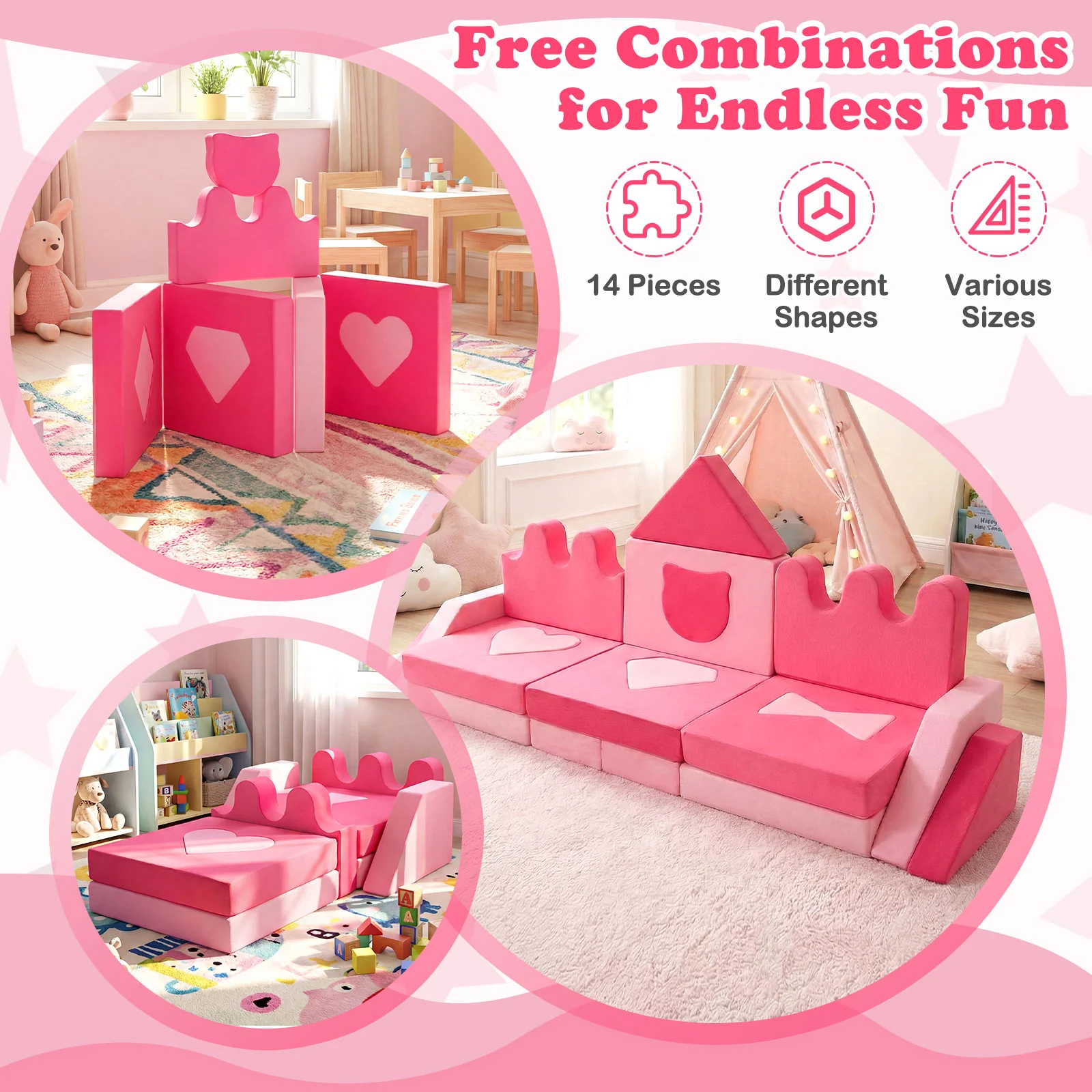 14 Piece Kids Play Couch w/High-Density Sponge & Detachable Covers  for Kids 3+ Years Old - Image 5