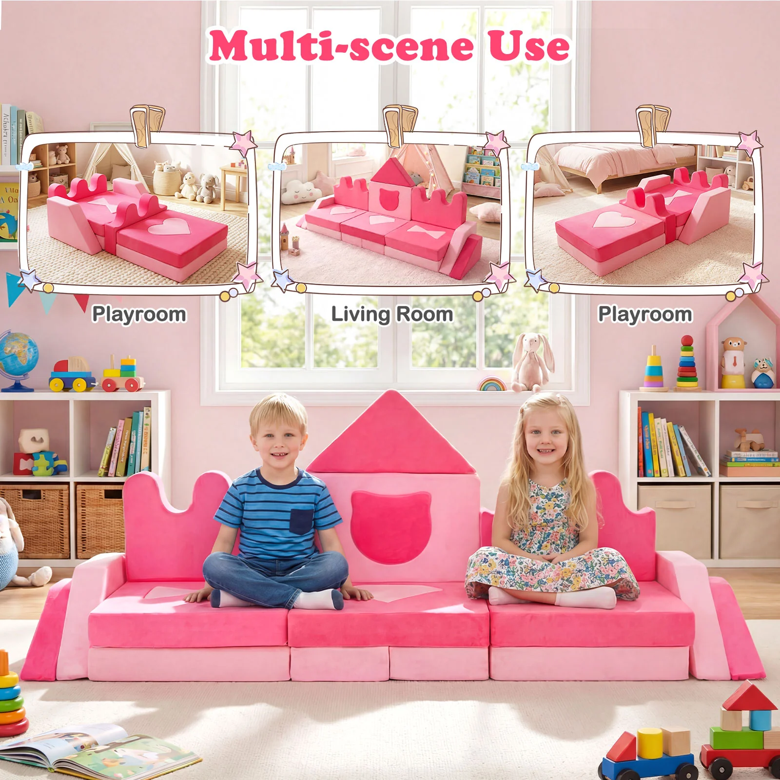 14 Piece Kids Play Couch w/High-Density Sponge & Detachable Covers  for Kids 3+ Years Old - Image 7