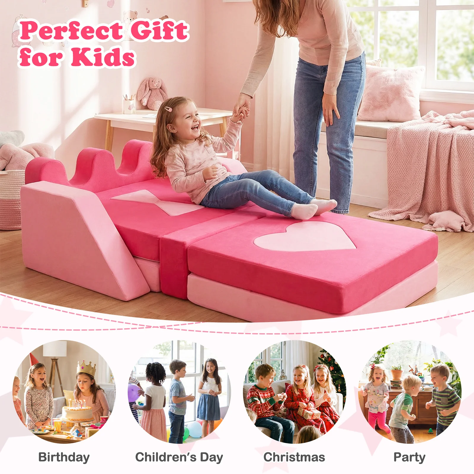 14 Piece Kids Play Couch w/High-Density Sponge & Detachable Covers  for Kids 3+ Years Old - Image 9