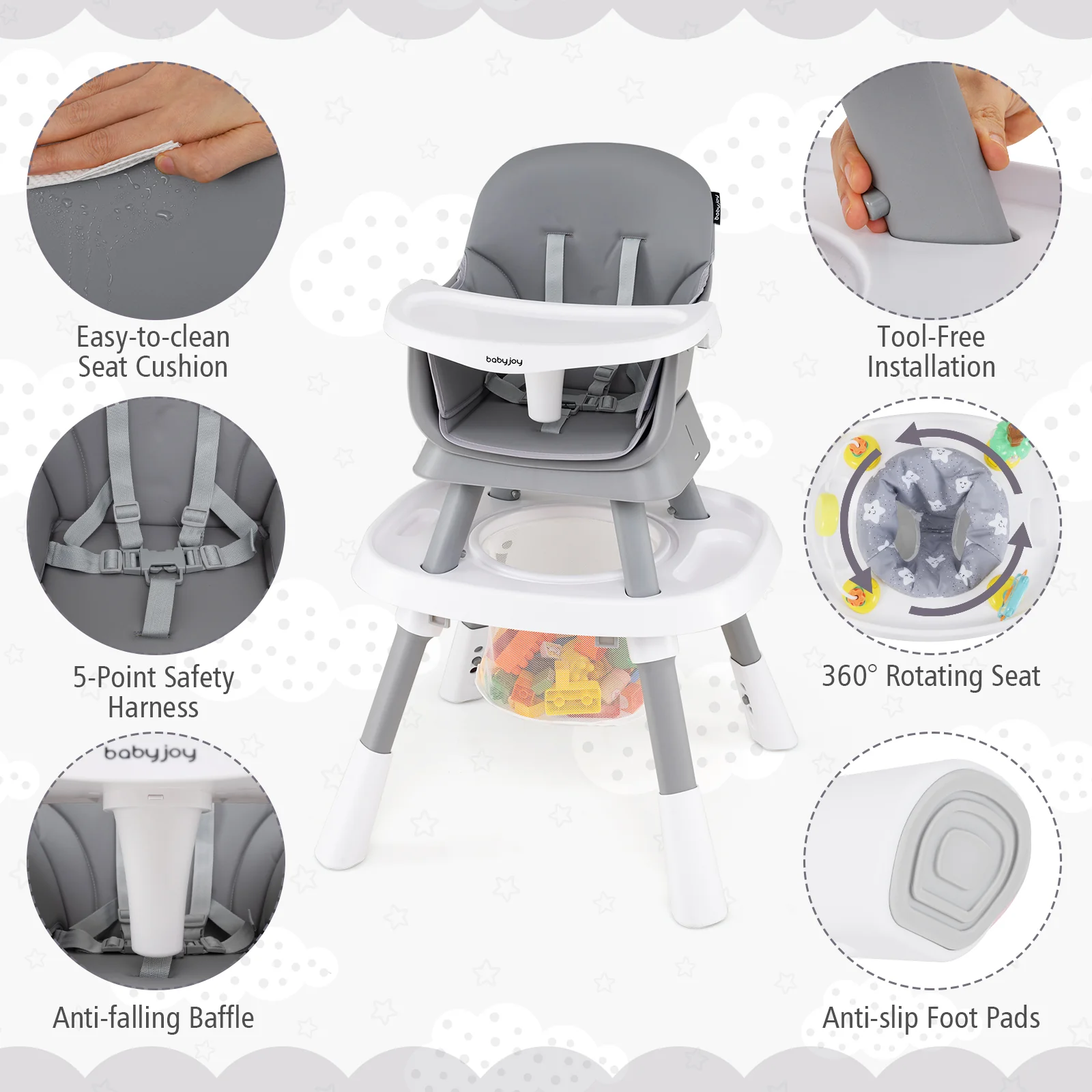 15-in-1 Convertible Baby High Chair, Multifunctional Kids Table & Chair Set - Image 10