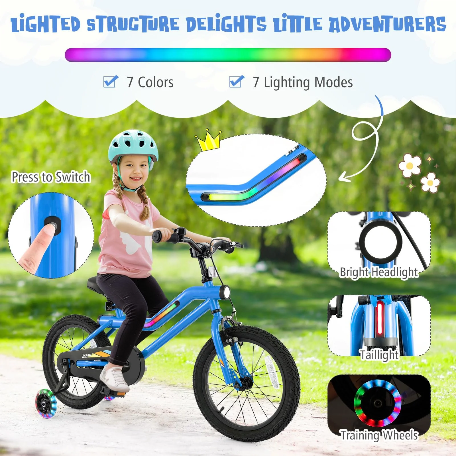 16” LED Lighted Kids Bike, Carbon Steel Children Bicycle, 95% Pre-Assembled - Image 4