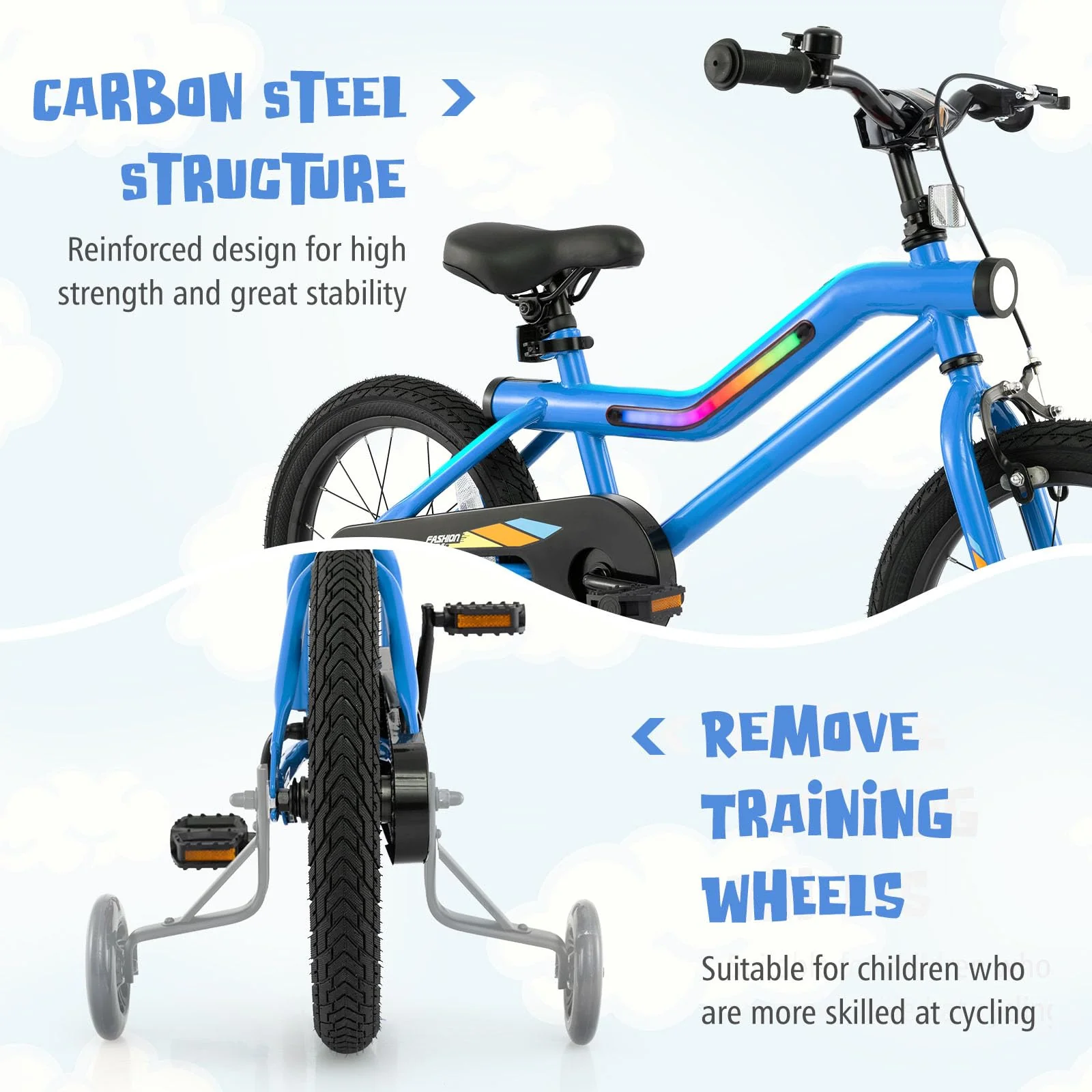 16” LED Lighted Kids Bike, Carbon Steel Children Bicycle, 95% Pre-Assembled - Image 7