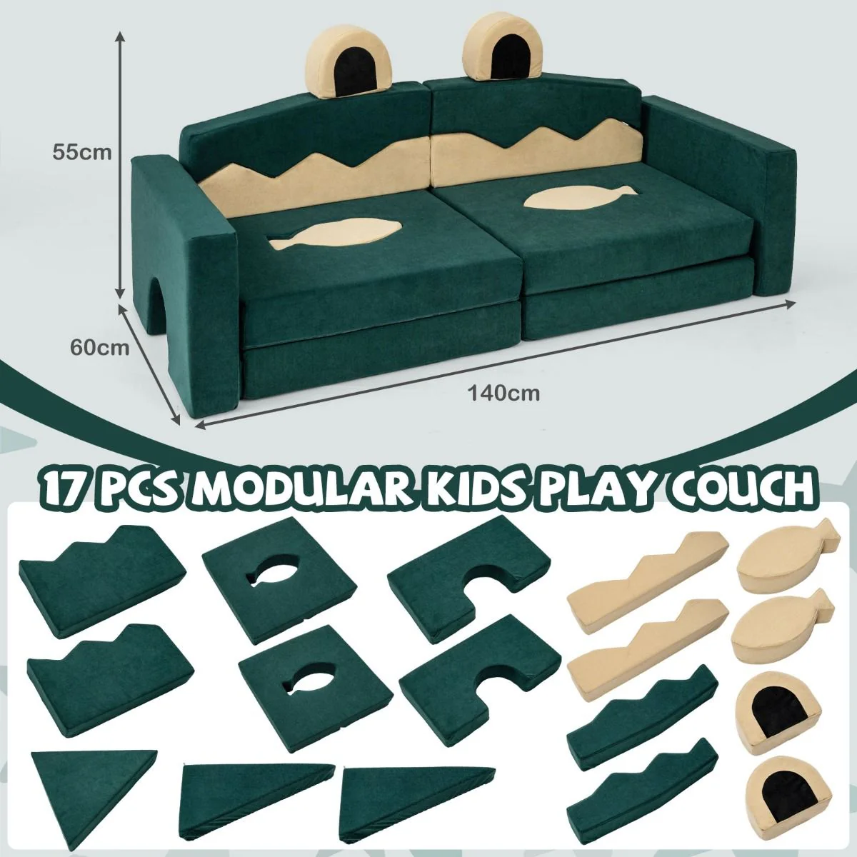 17 Pieces Crocodile Theme Toddler Foam Building Fort - Image 3