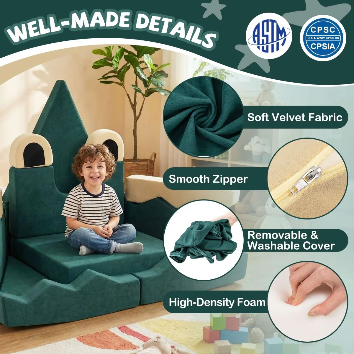 17 Pieces Crocodile Theme Toddler Foam Building Fort - Image 4