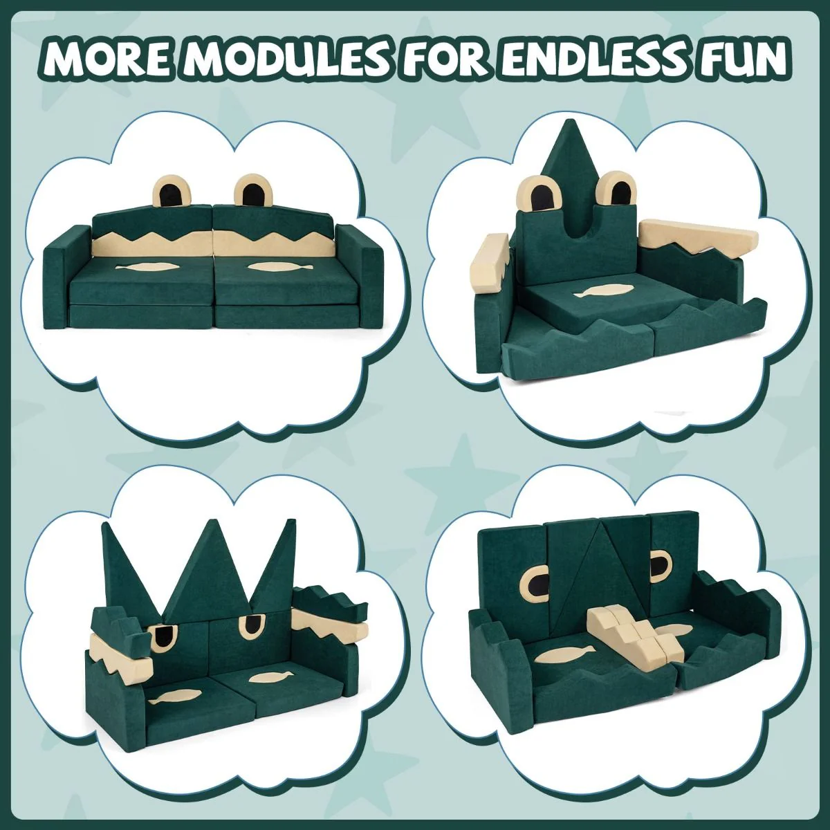 17 Pieces Crocodile Theme Toddler Foam Building Fort - Image 8