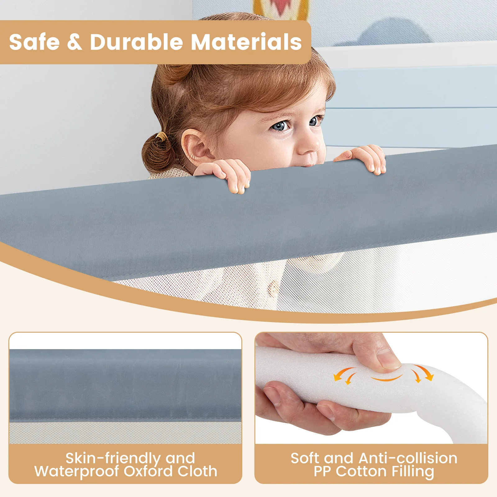 180 x 42 cm Foldable Bed Rail for Toddlers, Swing Down Baby Bed Guard Rail - Image 10