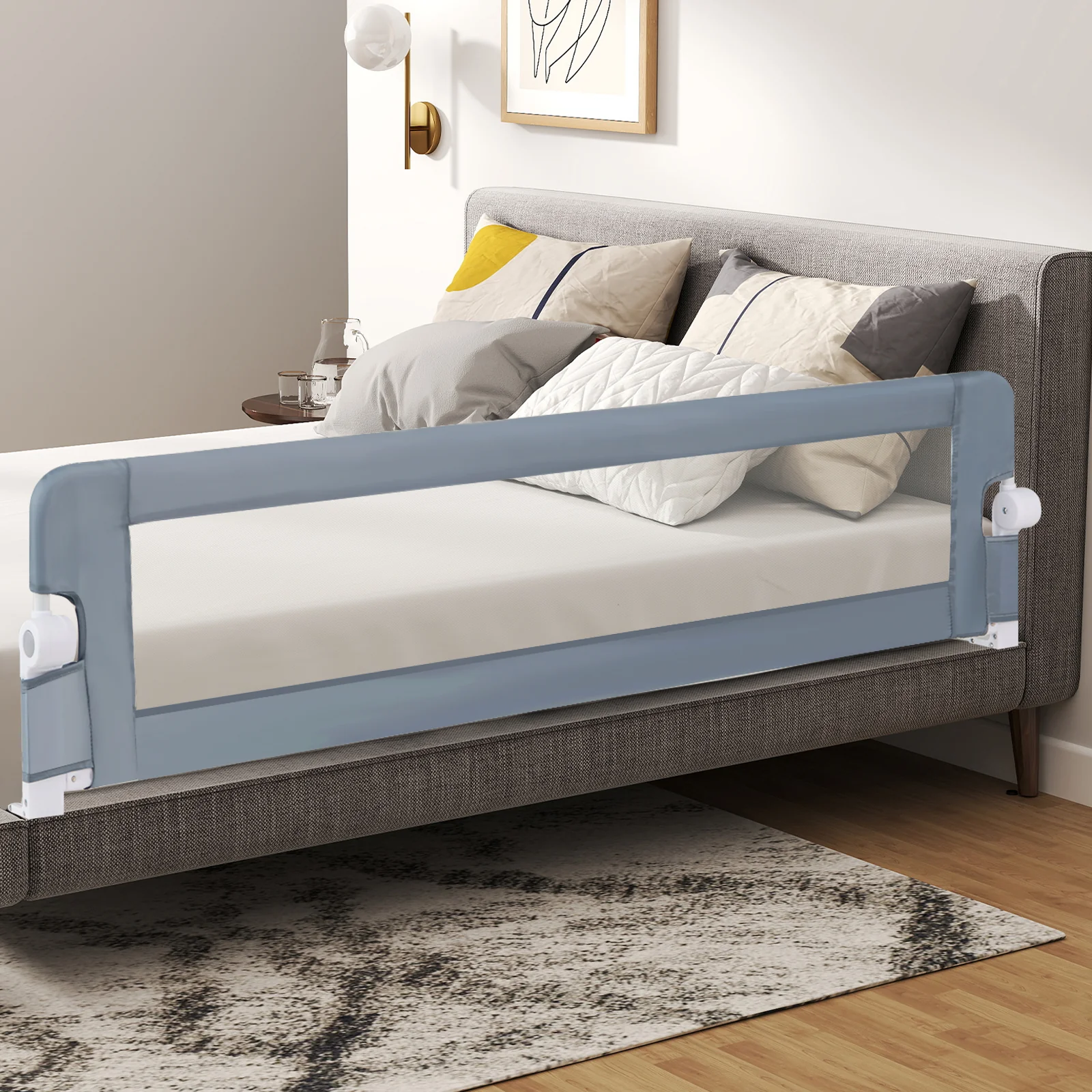 180 x 42 cm Foldable Bed Rail for Toddlers, Swing Down Baby Bed Guard Rail - Image 2
