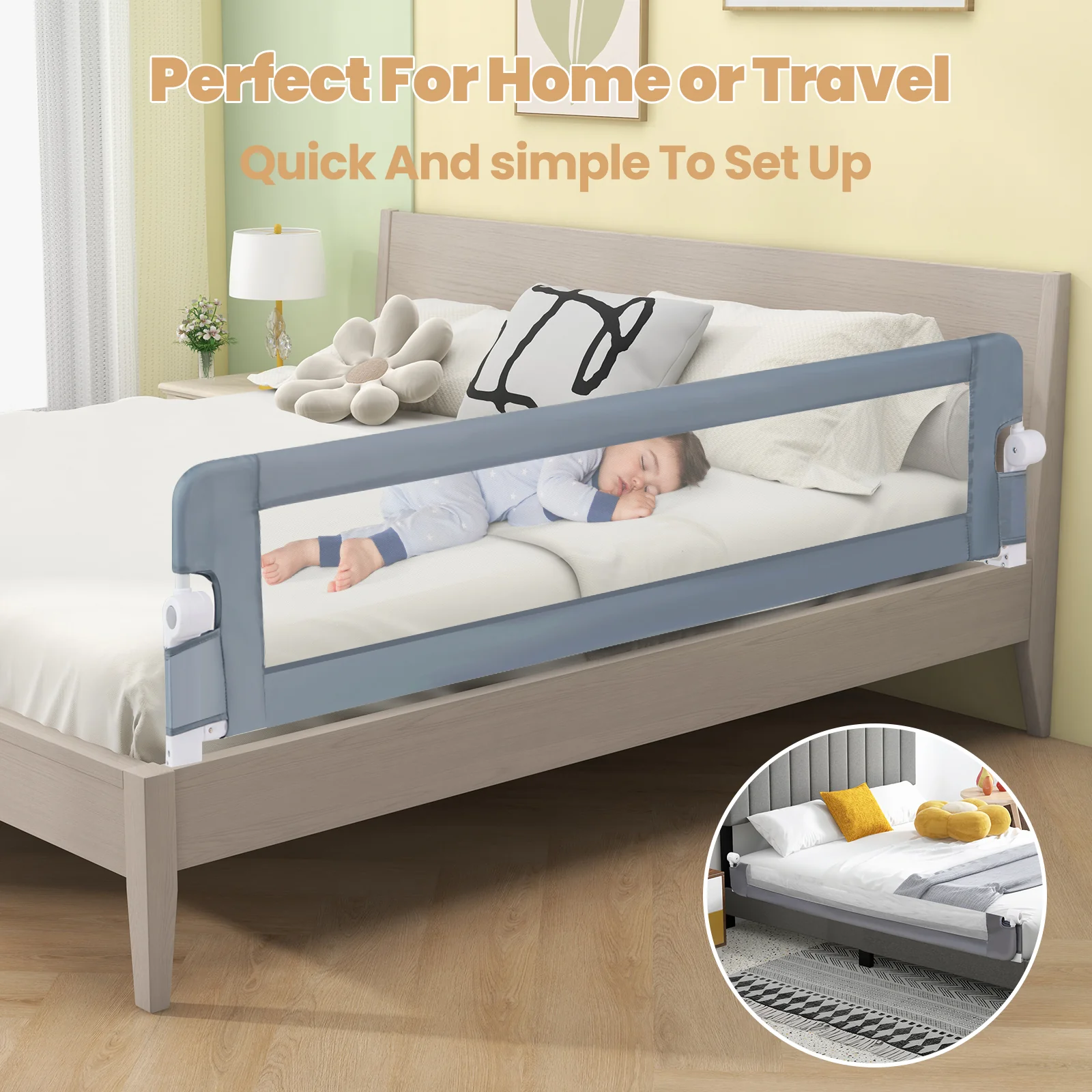 180 x 42 cm Foldable Bed Rail for Toddlers, Swing Down Baby Bed Guard Rail - Image 4