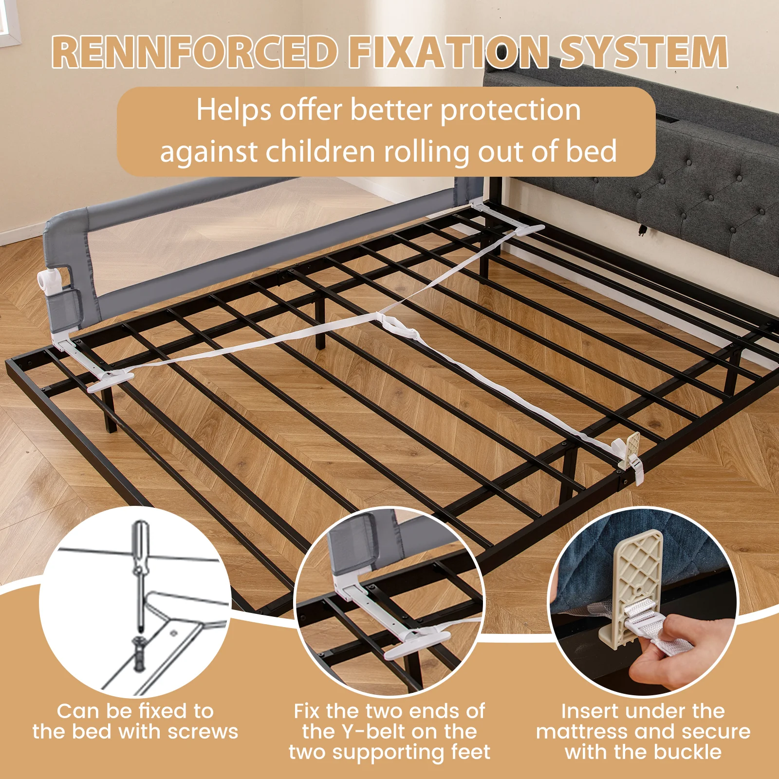 180 x 42 cm Foldable Bed Rail for Toddlers, Swing Down Baby Bed Guard Rail - Image 6