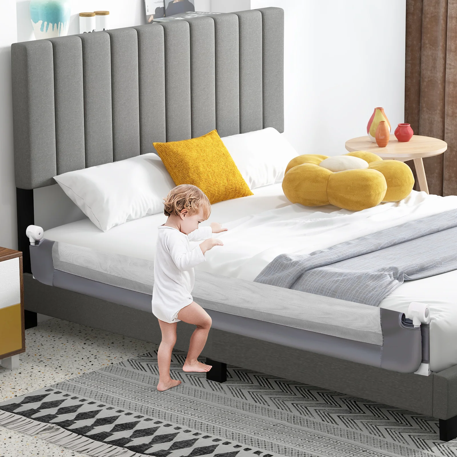 180 x 42 cm Foldable Bed Rail for Toddlers, Swing Down Baby Bed Guard Rail - Image 7