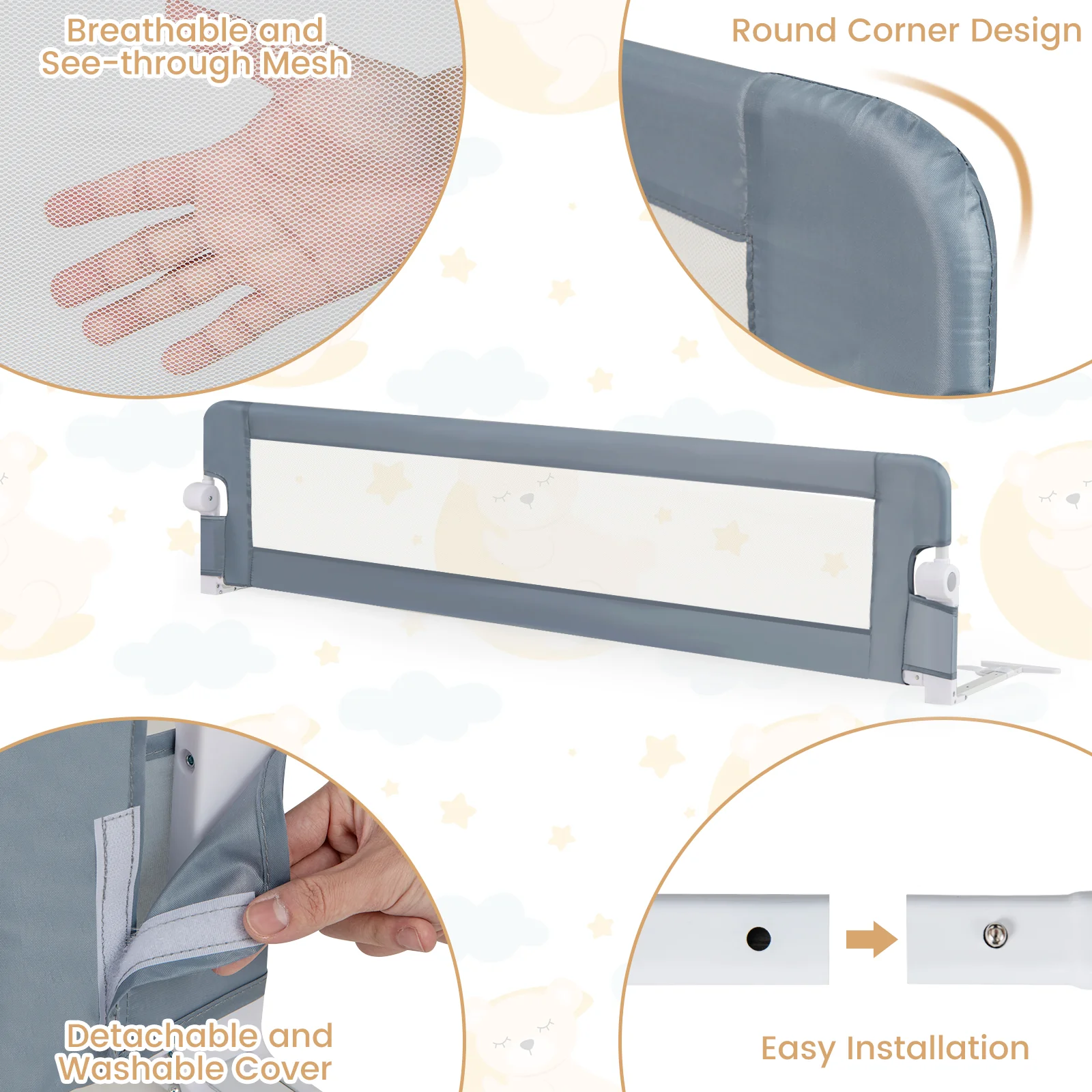 180 x 42 cm Foldable Bed Rail for Toddlers, Swing Down Baby Bed Guard Rail - Image 8