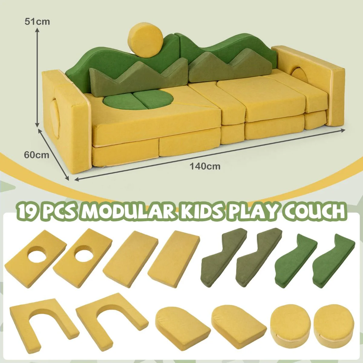 19 Pieces Sunrise Theme Toddler Foam Building Fort - Image 3