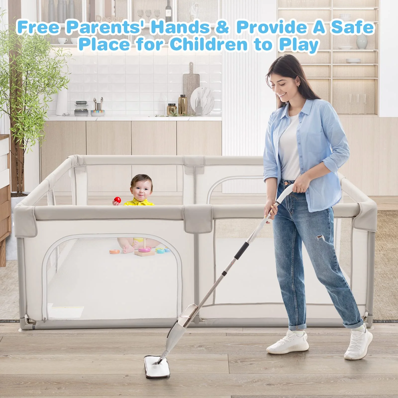 190 x 150 CM Large Baby Playpen, Extra Large Playard for Babies - Image 2