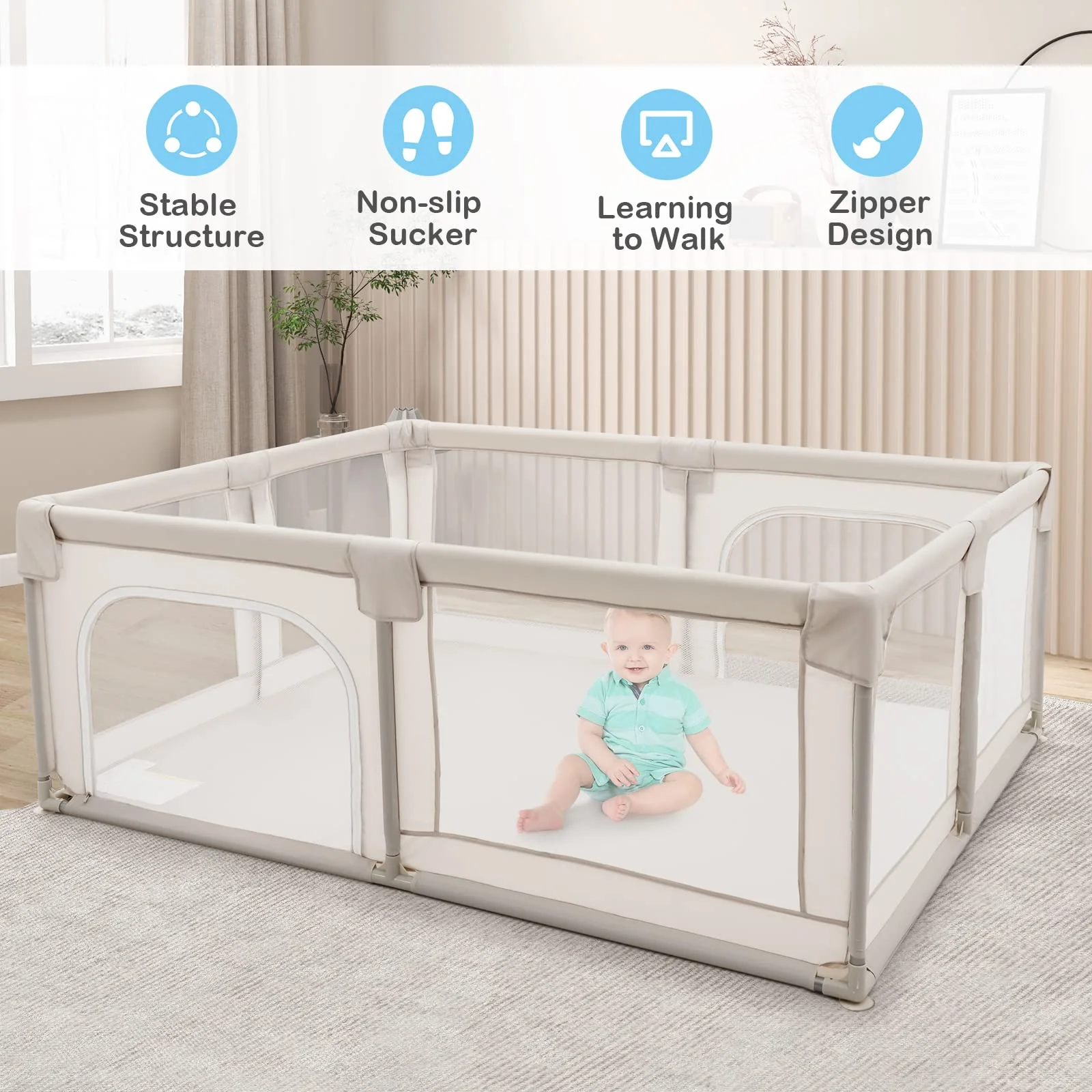 190 x 150 CM Large Baby Playpen, Extra Large Playard for Babies - Image 3