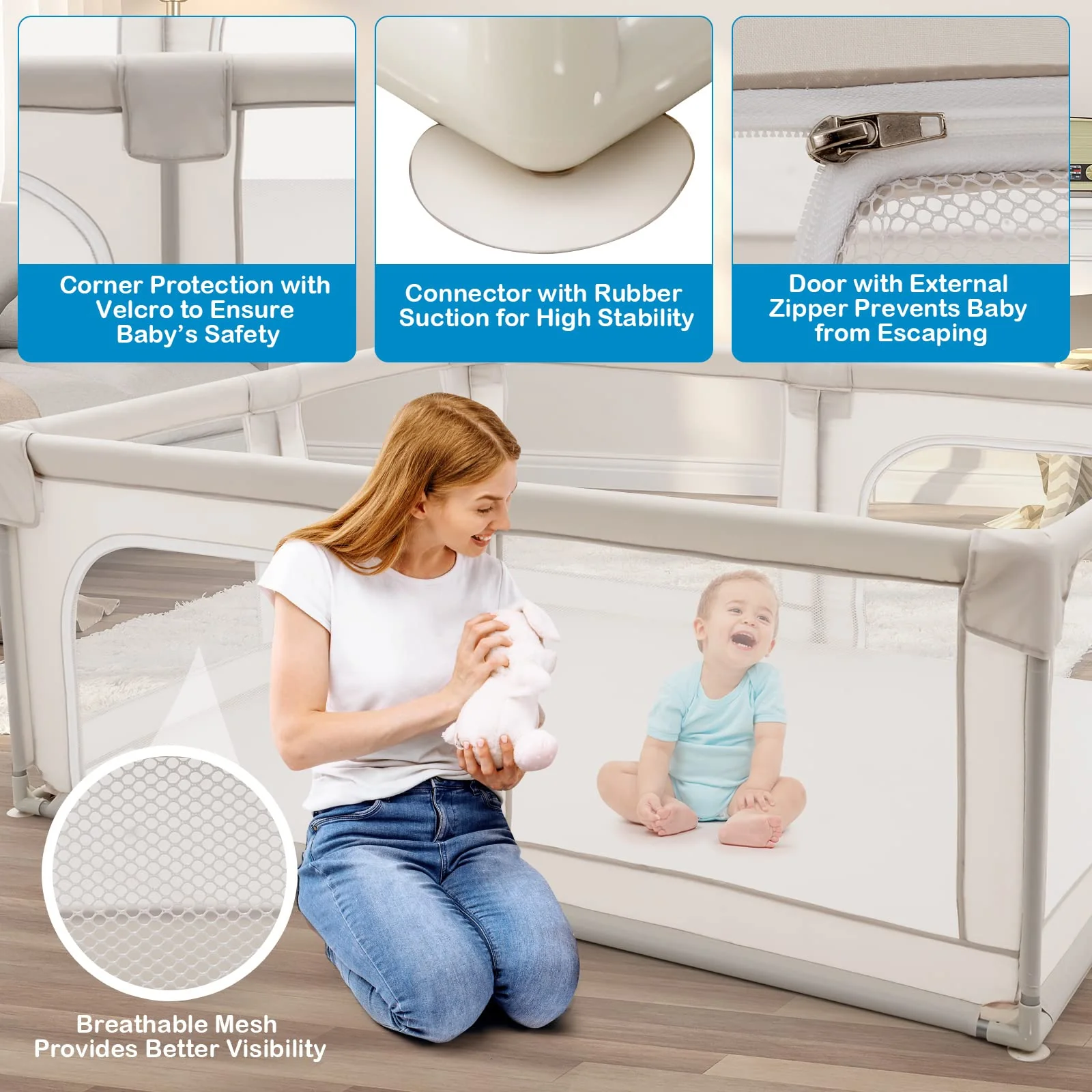 190 x 150 CM Large Baby Playpen, Extra Large Playard for Babies - Image 8