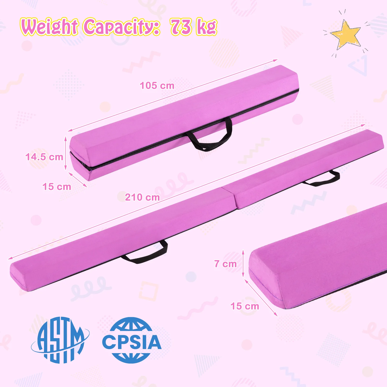2.1M Folding Balance Beam with Carry Handle and Foam Padding - Image 4