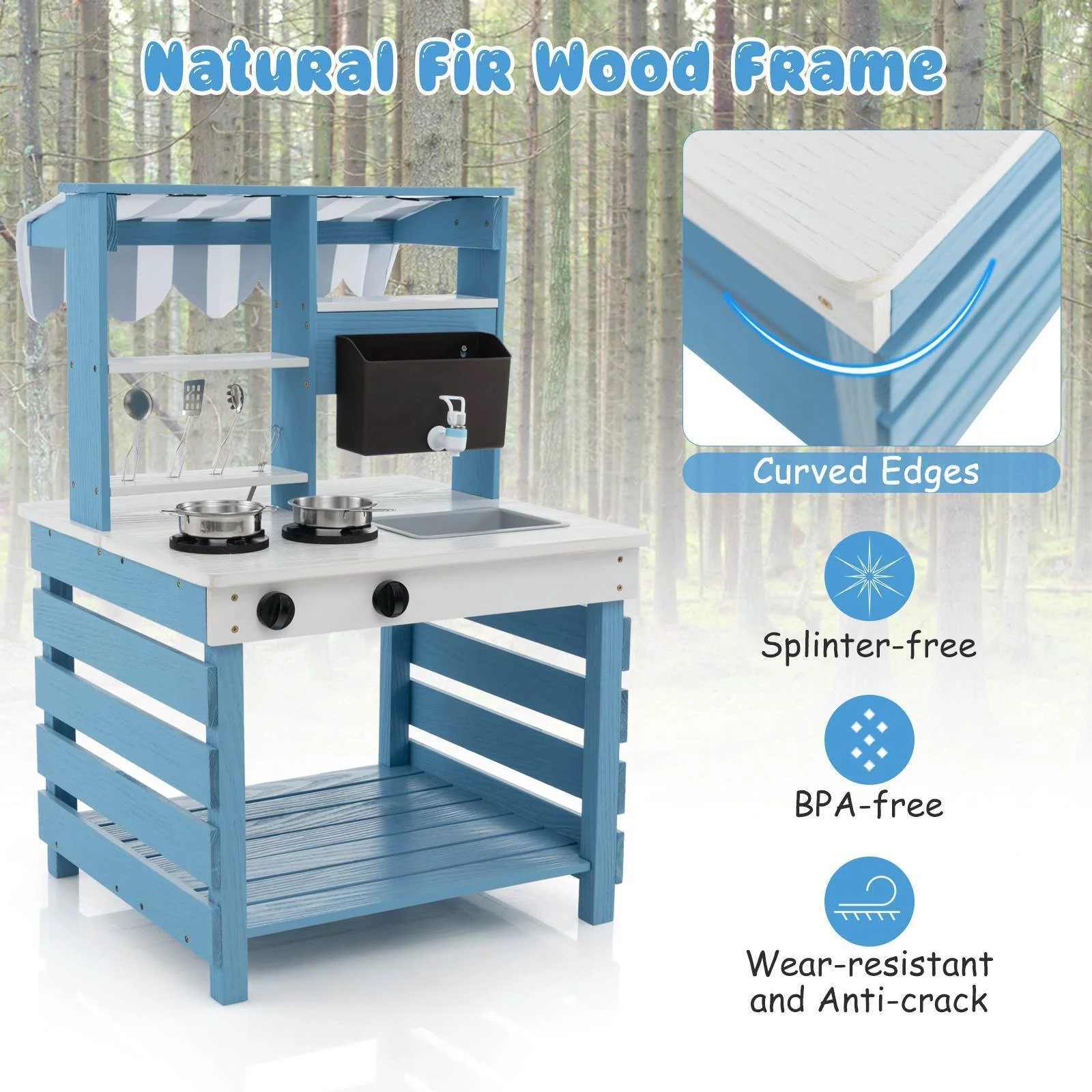 2-In-1 Double-Sided Kids Kitchen Playset Wooden Pretend Play Kitchen w/Canopy - Image 7