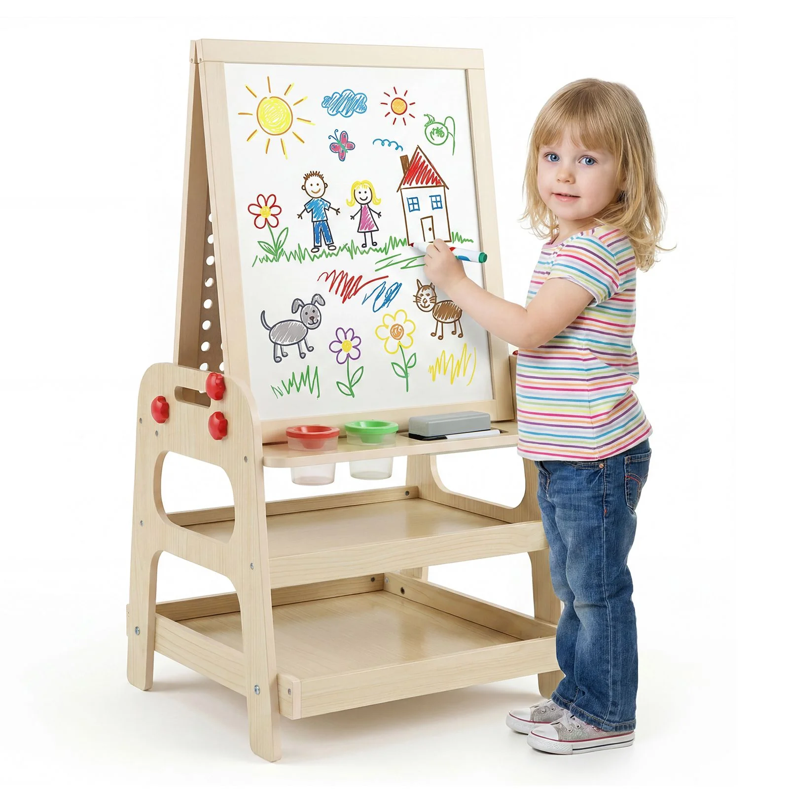 2-in-1 Easel for Kids Wooden Art Easel with Magnetic Whiteboard and Marble Run