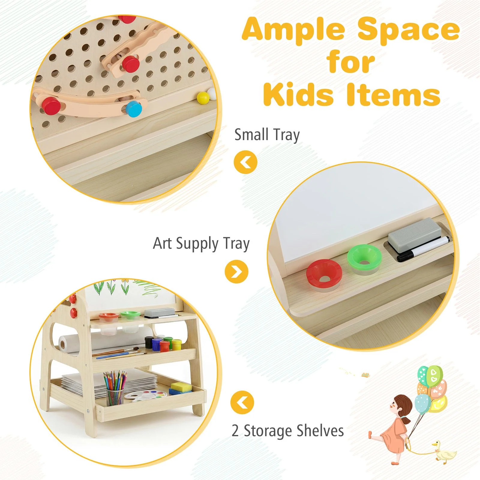 2-in-1 Easel for Kids Wooden Art Easel with Magnetic Whiteboard and Marble Run - Image 6