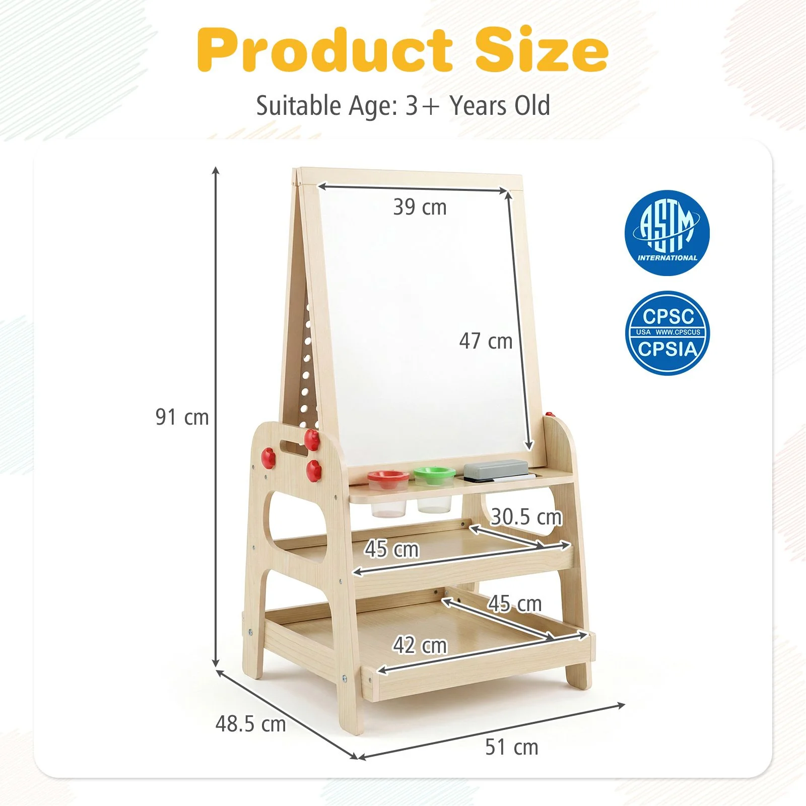 2-in-1 Easel for Kids Wooden Art Easel with Magnetic Whiteboard and Marble Run - Image 9