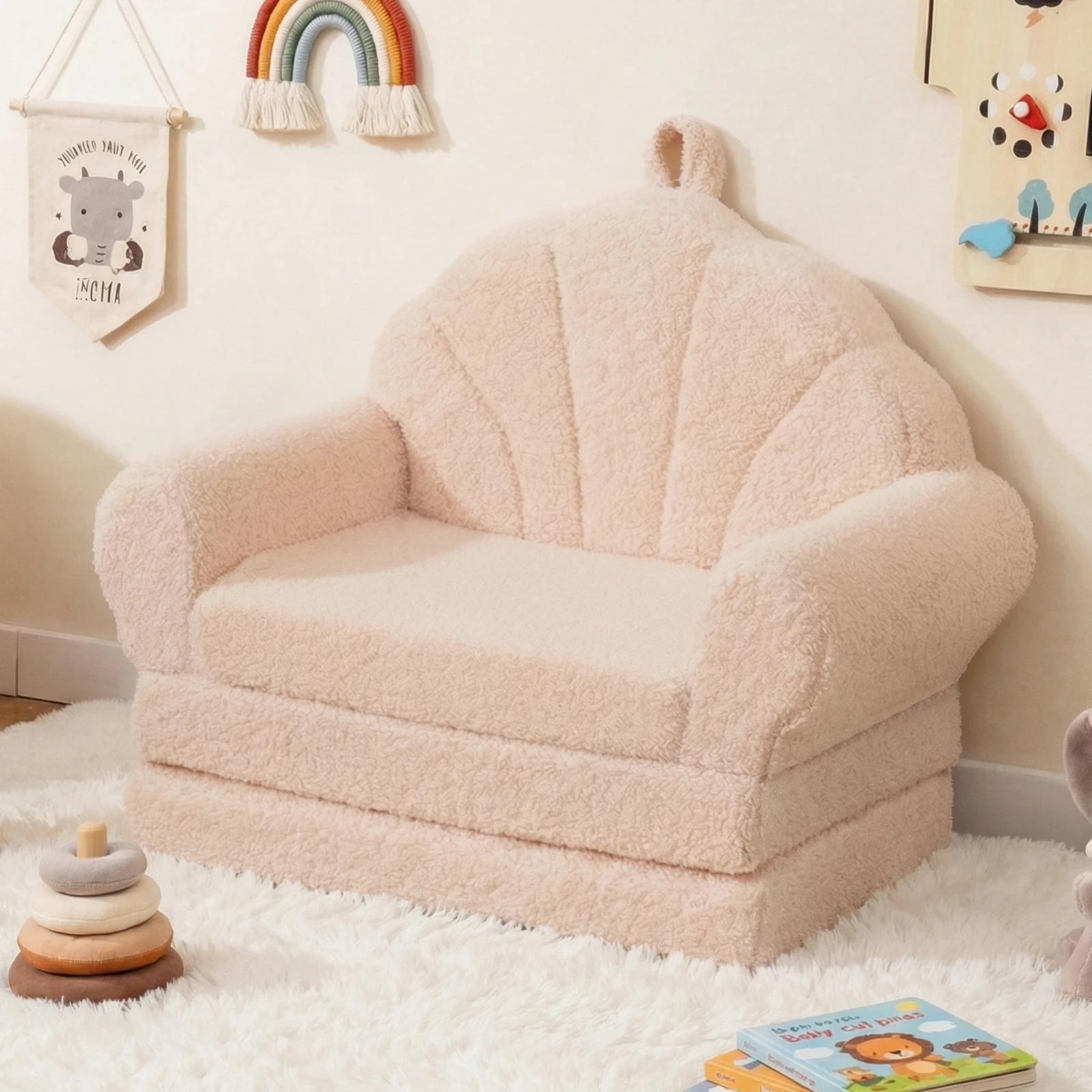 2-in-1 Kids Flip Out Sofa with Soft Fabric Cover for Playroom - Image 2