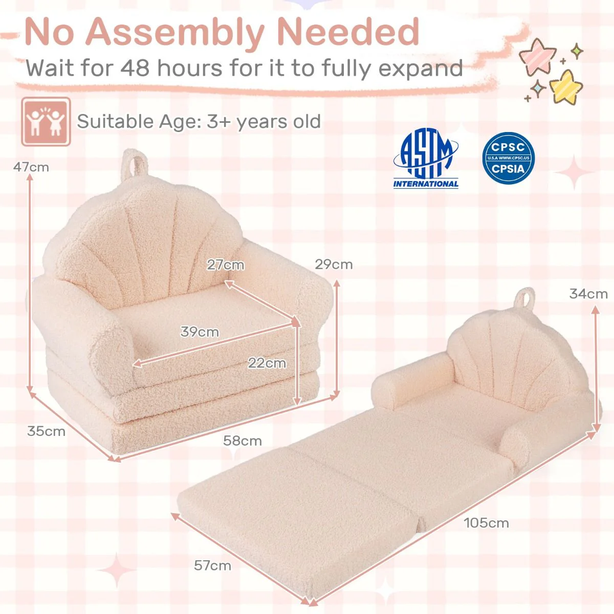 2-in-1 Kids Flip Out Sofa with Soft Fabric Cover for Playroom - Image 3