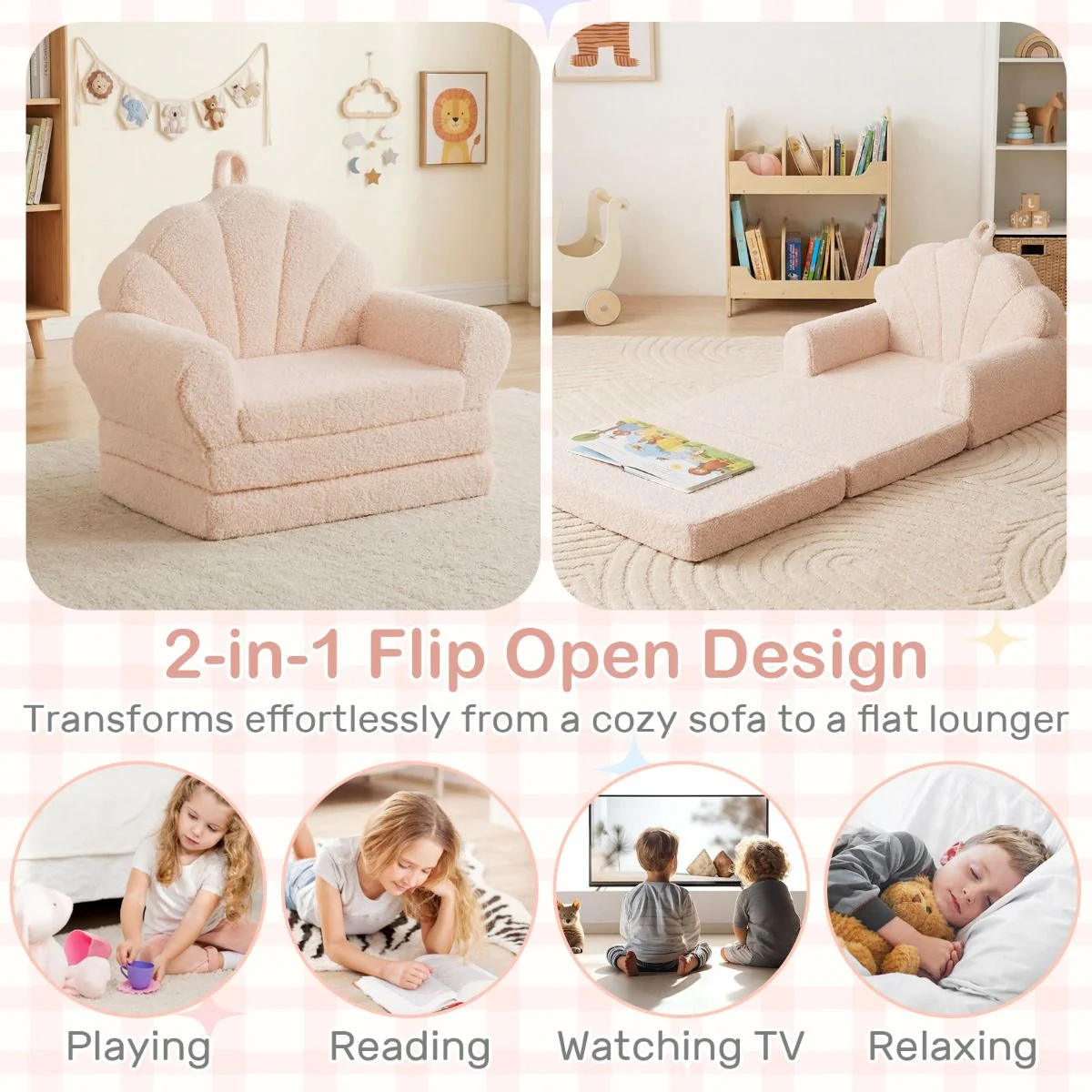 2-in-1 Kids Flip Out Sofa with Soft Fabric Cover for Playroom - Image 4