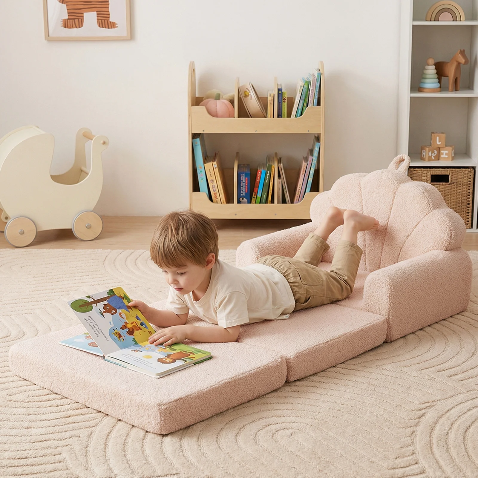 2-in-1 Kids Flip Out Sofa with Soft Fabric Cover for Playroom - Image 8