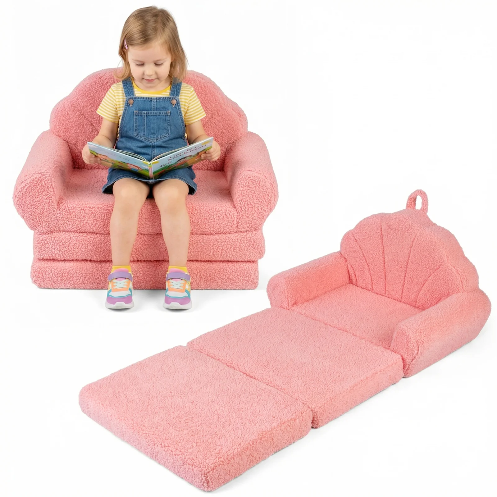 2-in-1 Kids Flip Out Sofa with Soft Fabric Cover for Playroom - Image 9