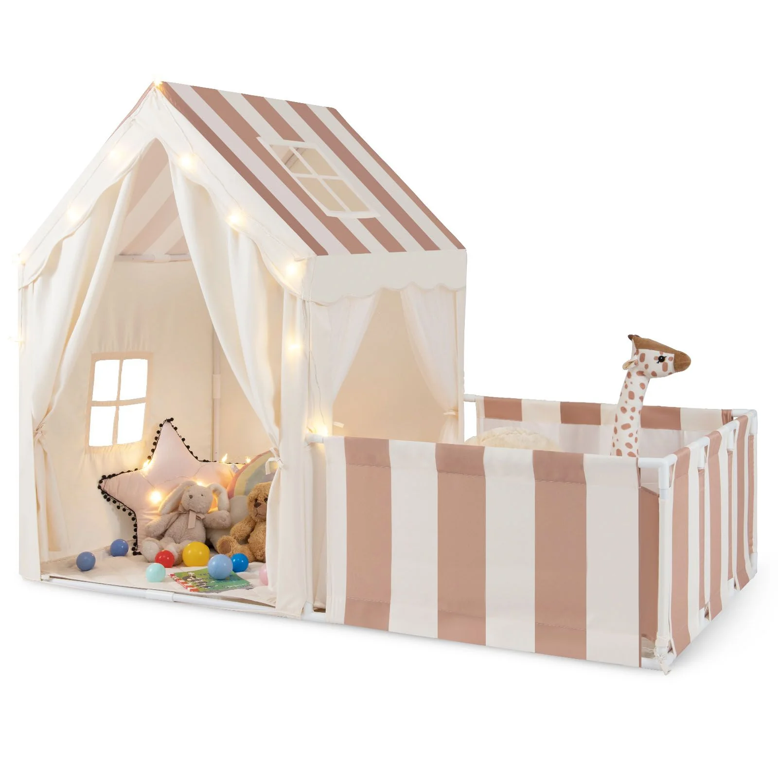 2-in-1 Kids Play Tent with Playpen and Washable Cotton Mat