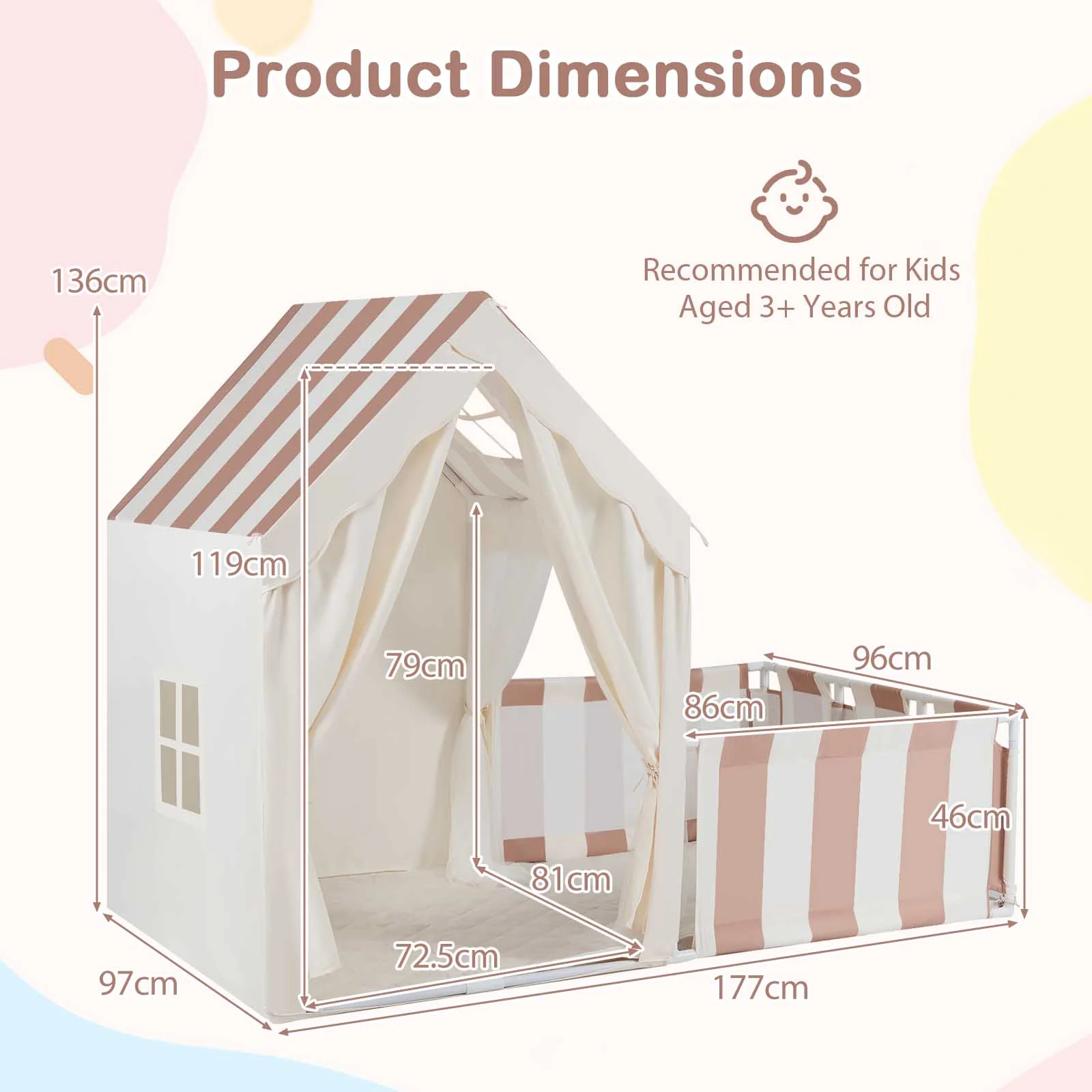 2-in-1 Kids Play Tent with Playpen and Washable Cotton Mat - Image 10