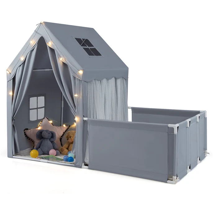 2-in-1 Kids Play Tent with Playpen and Washable Cotton Mat - Image 11