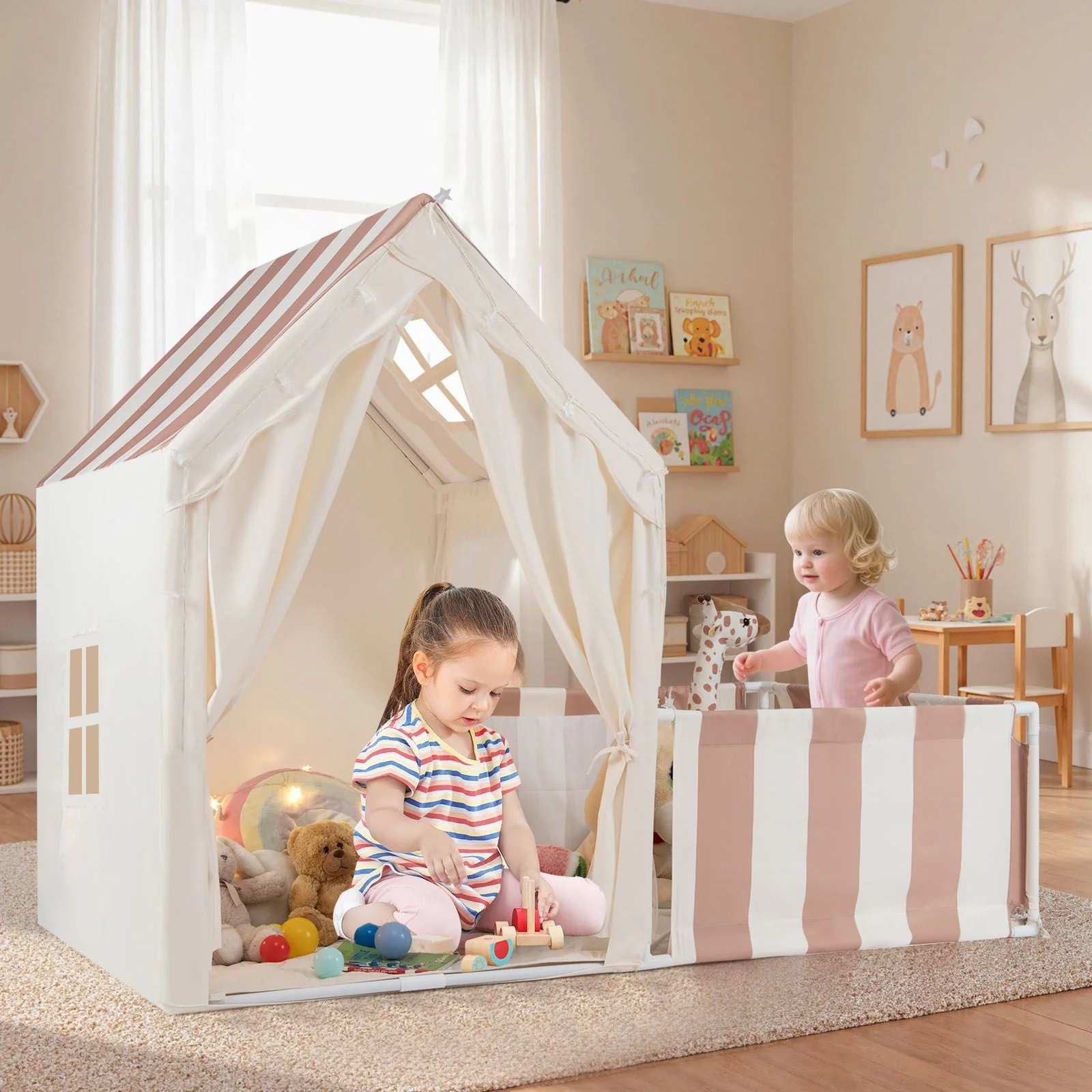 2-in-1 Kids Play Tent with Playpen and Washable Cotton Mat - Image 2
