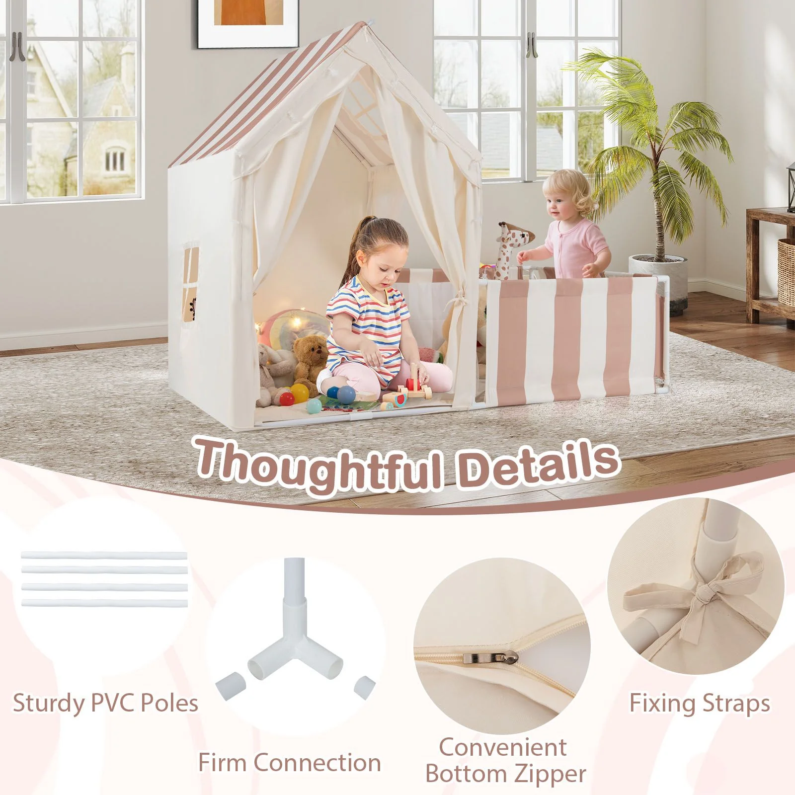2-in-1 Kids Play Tent with Playpen and Washable Cotton Mat - Image 6