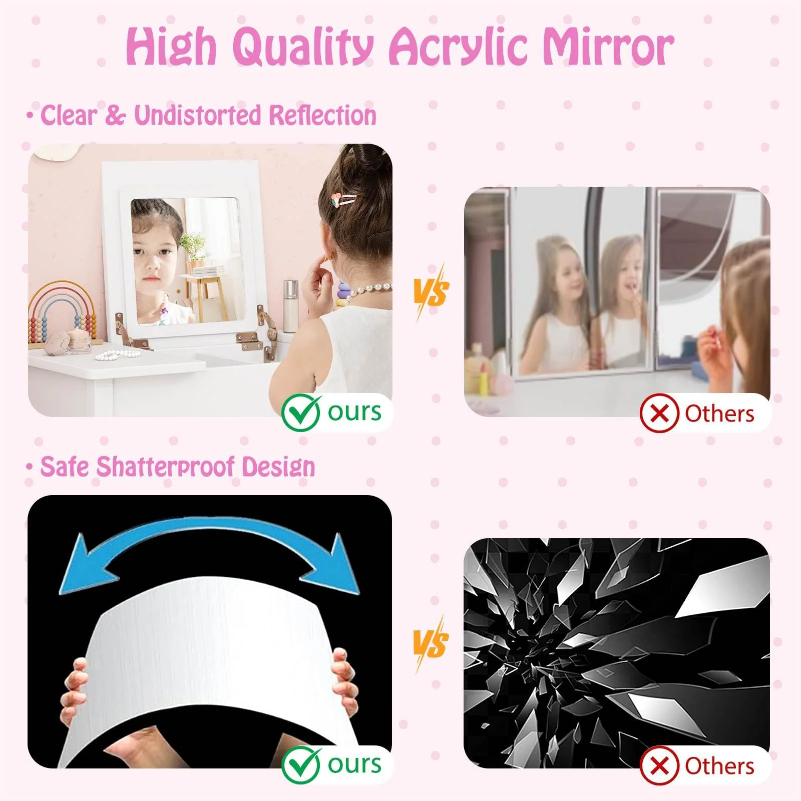 2 in 1 Kids Vanity Set with Flip Top Mirror Makeup Dressing Table & Chair Set - Image 5