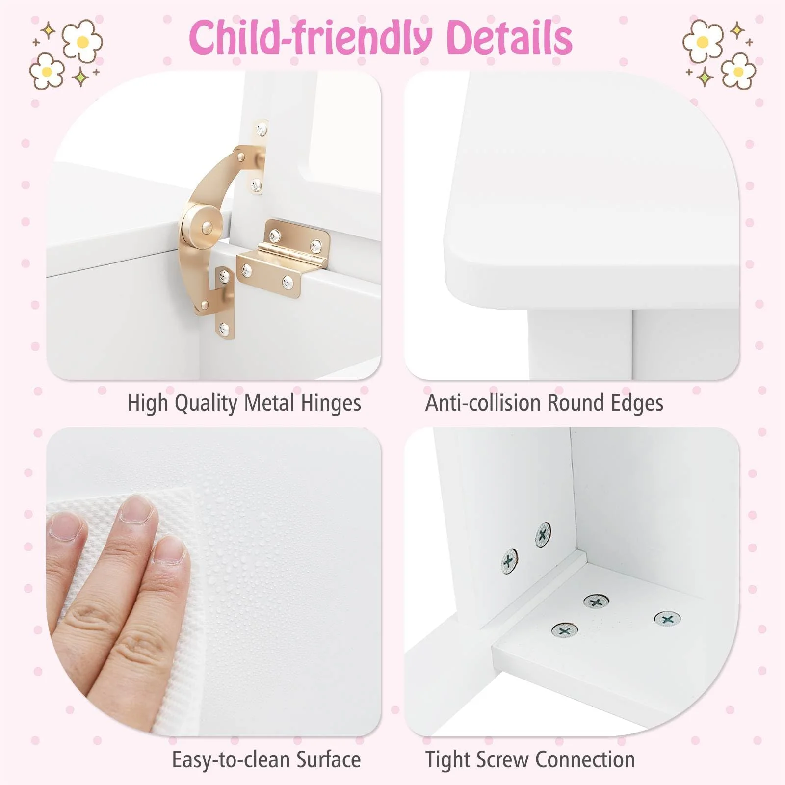 2 in 1 Kids Vanity Set with Flip Top Mirror Makeup Dressing Table & Chair Set - Image 7