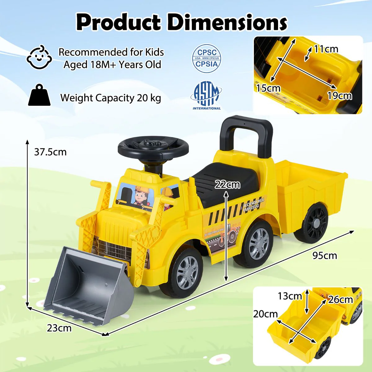 2-in-1 Ride on Excavator with Detachable Trailer Kids Digging Bulldozer with Shovel - Image 7