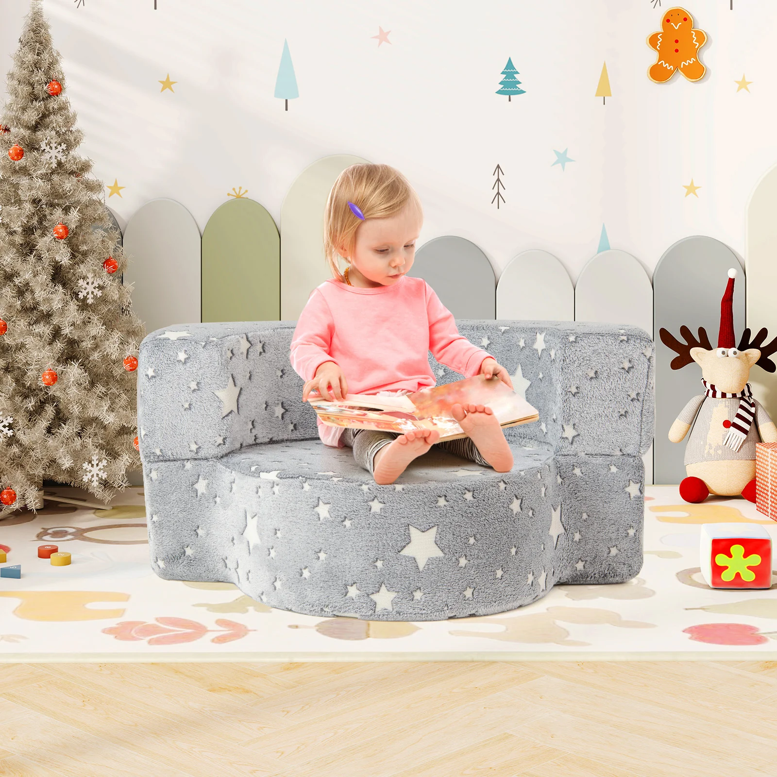 2-in-1 Toddler Chair, Glow in the Dark Kids Couch with Removable & Washable Cover, Plush Reading Chair for Children - Image 2