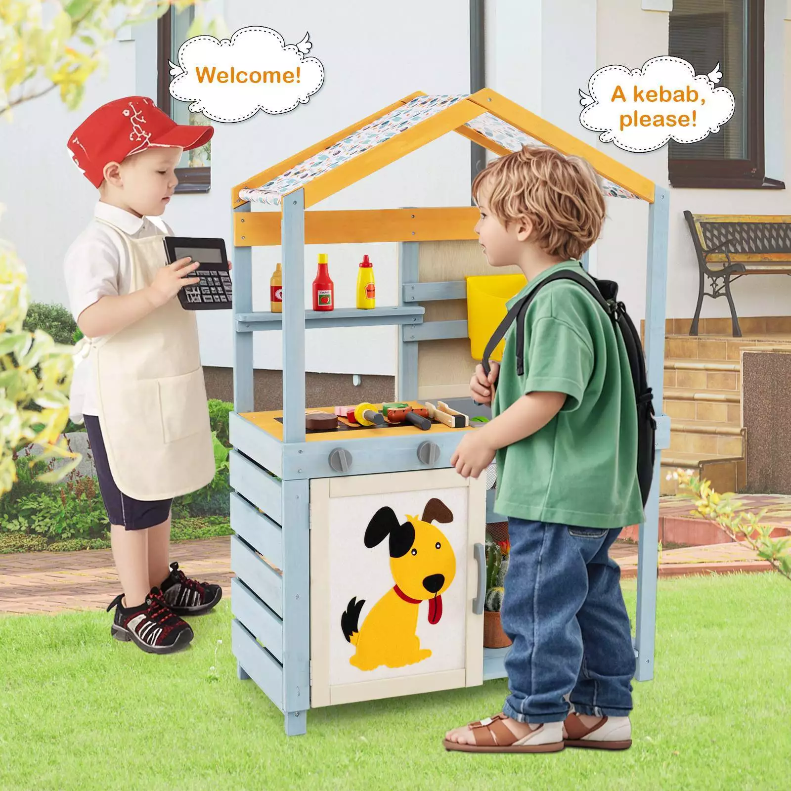2 in 1 Wood Mud Kitchen Outdoor Pretend Play Kitchen Toy w/Removable Water Box - Image 2