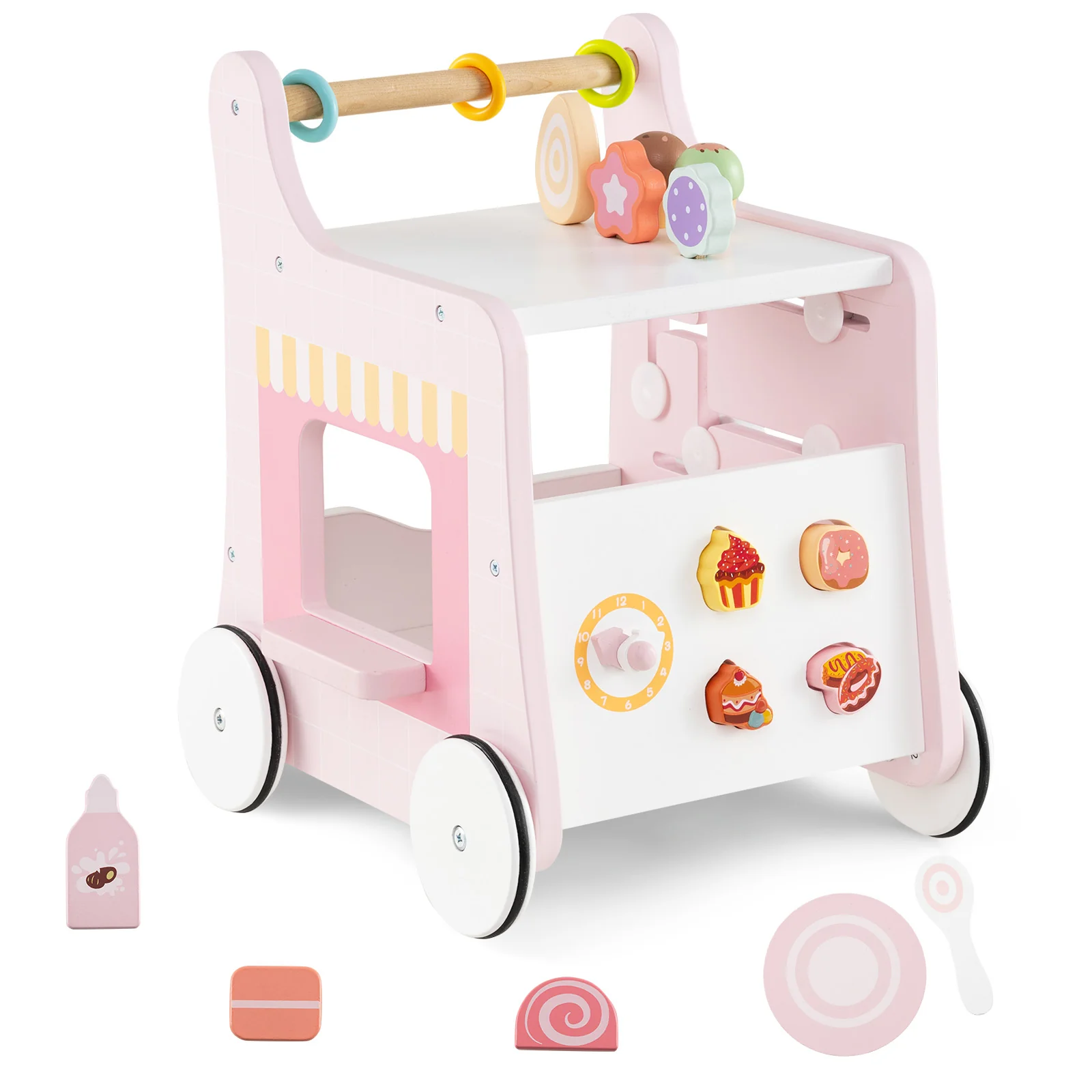 2 in 1 Wooden Baby Walker, Montessori Push & Pull Walking Toy Dessert Ice Cream Cart - Image 12