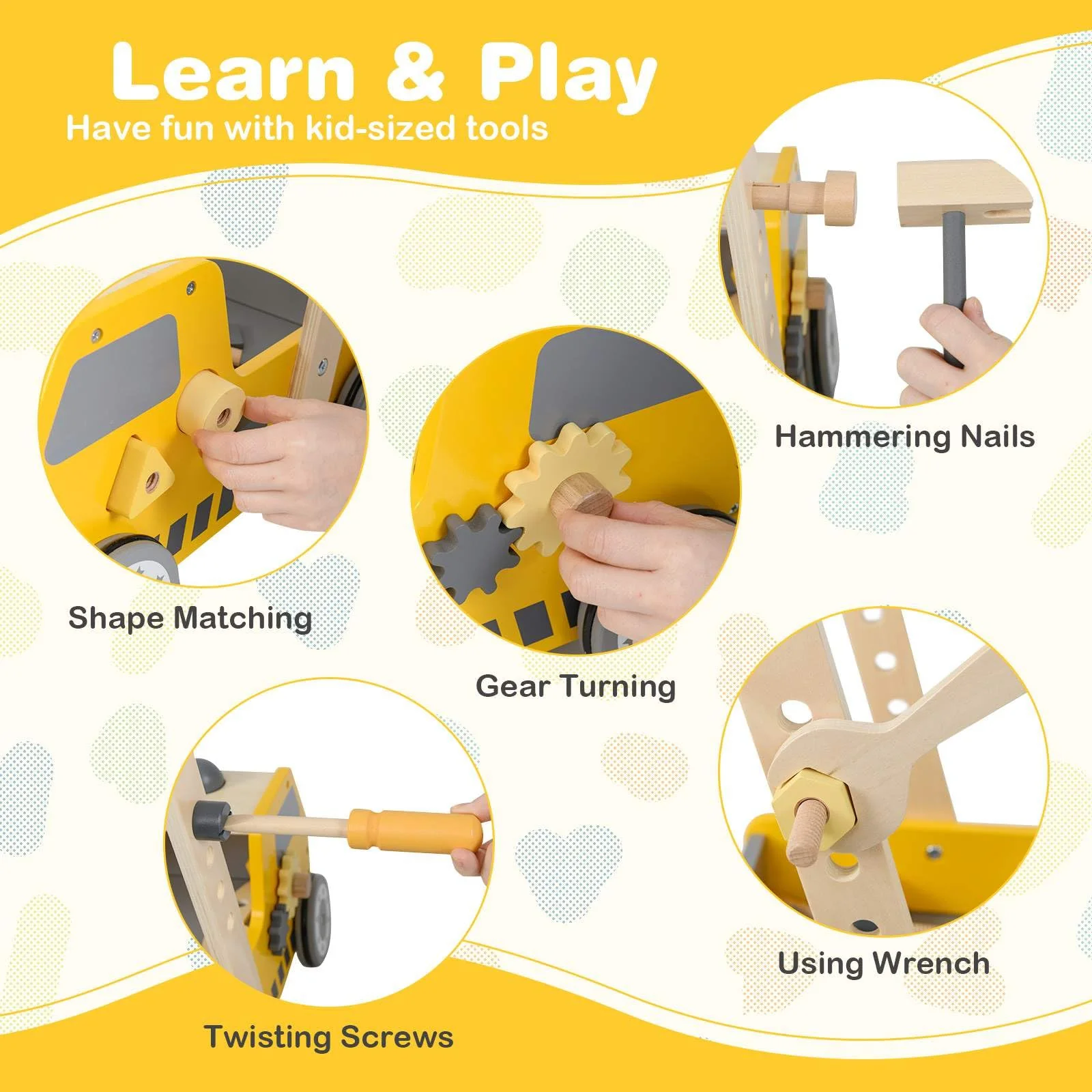2-in-1 Wooden Baby Walker Toddler Montessori Push and Pull Walker w/Tool Kit Toy - Image 4