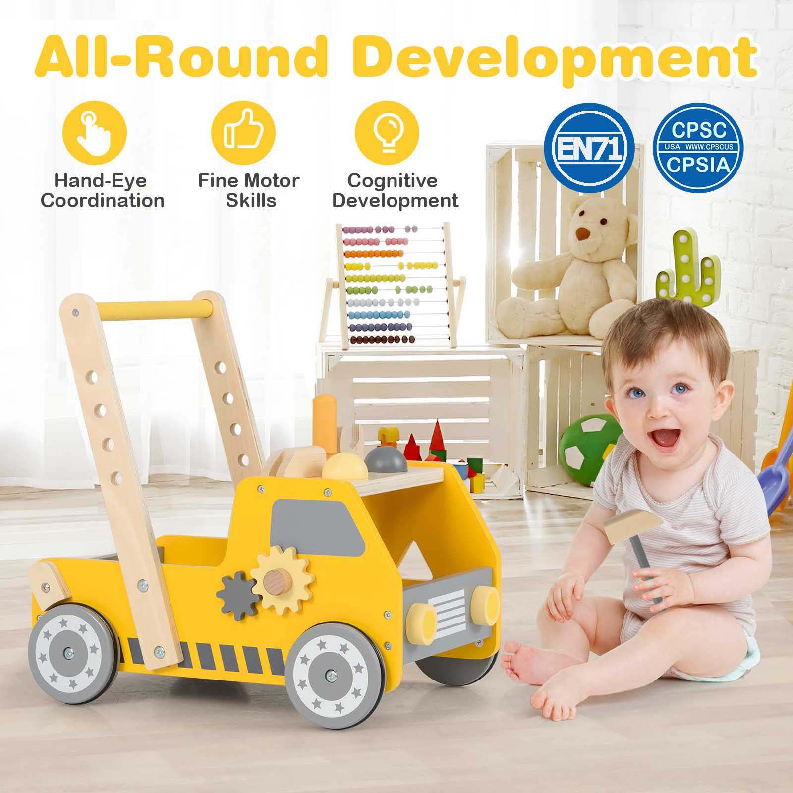 2-in-1 Wooden Baby Walker Toddler Montessori Push and Pull Walker w/Tool Kit Toy - Image 5