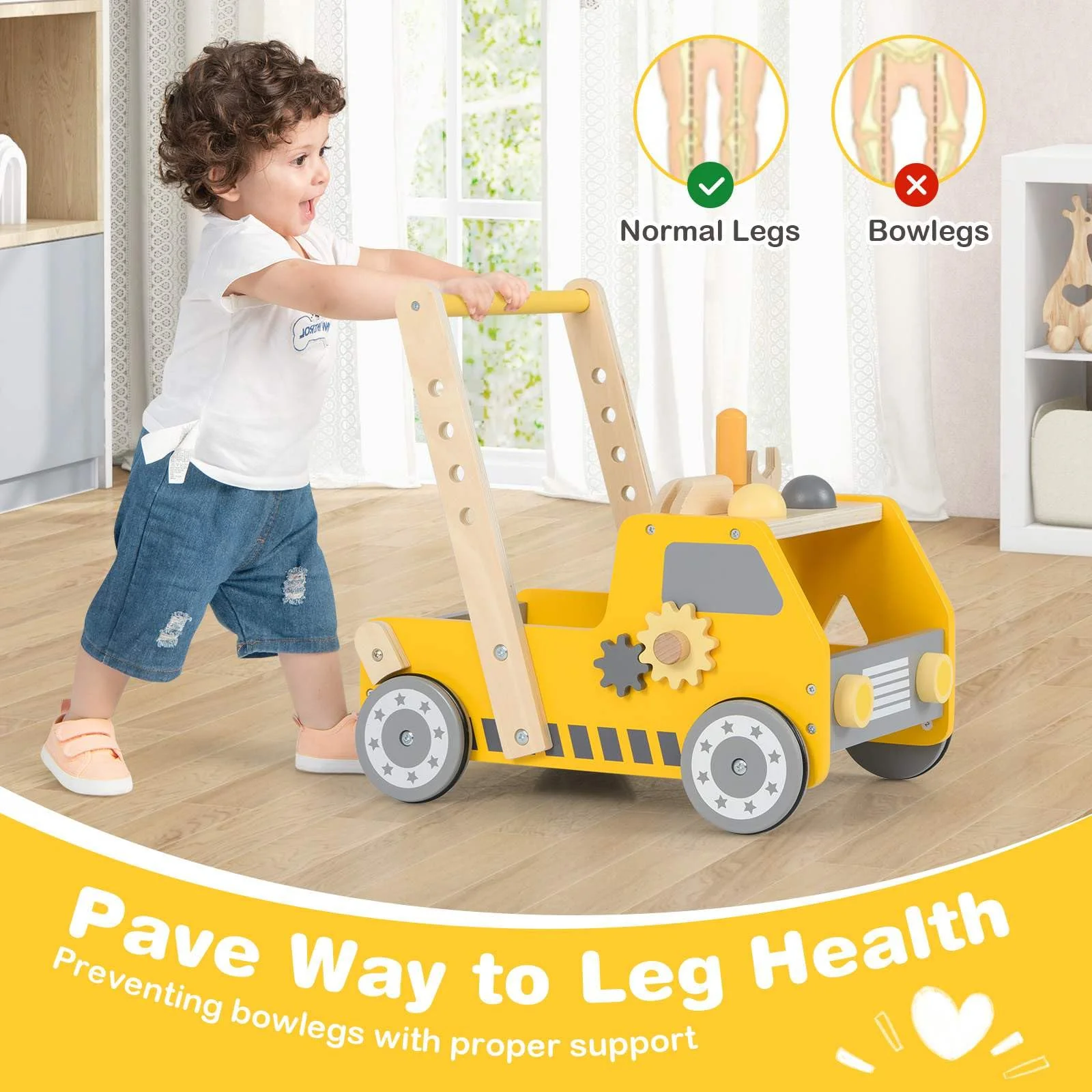 2-in-1 Wooden Baby Walker Toddler Montessori Push and Pull Walker w/Tool Kit Toy - Image 6