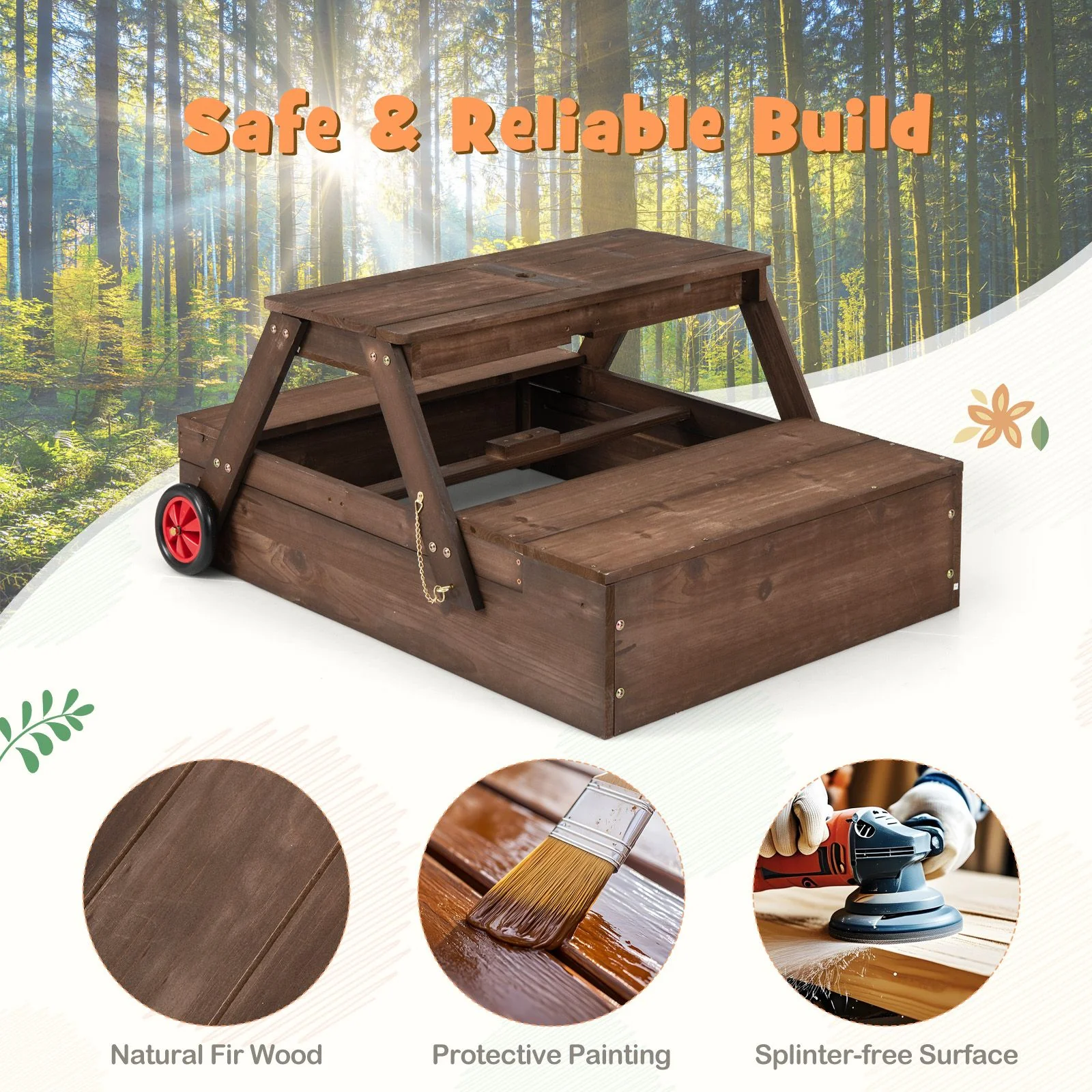 2-in-1 Wooden Sandbox with Foldable Umbrella and Convertible Picnic Table - Image 7
