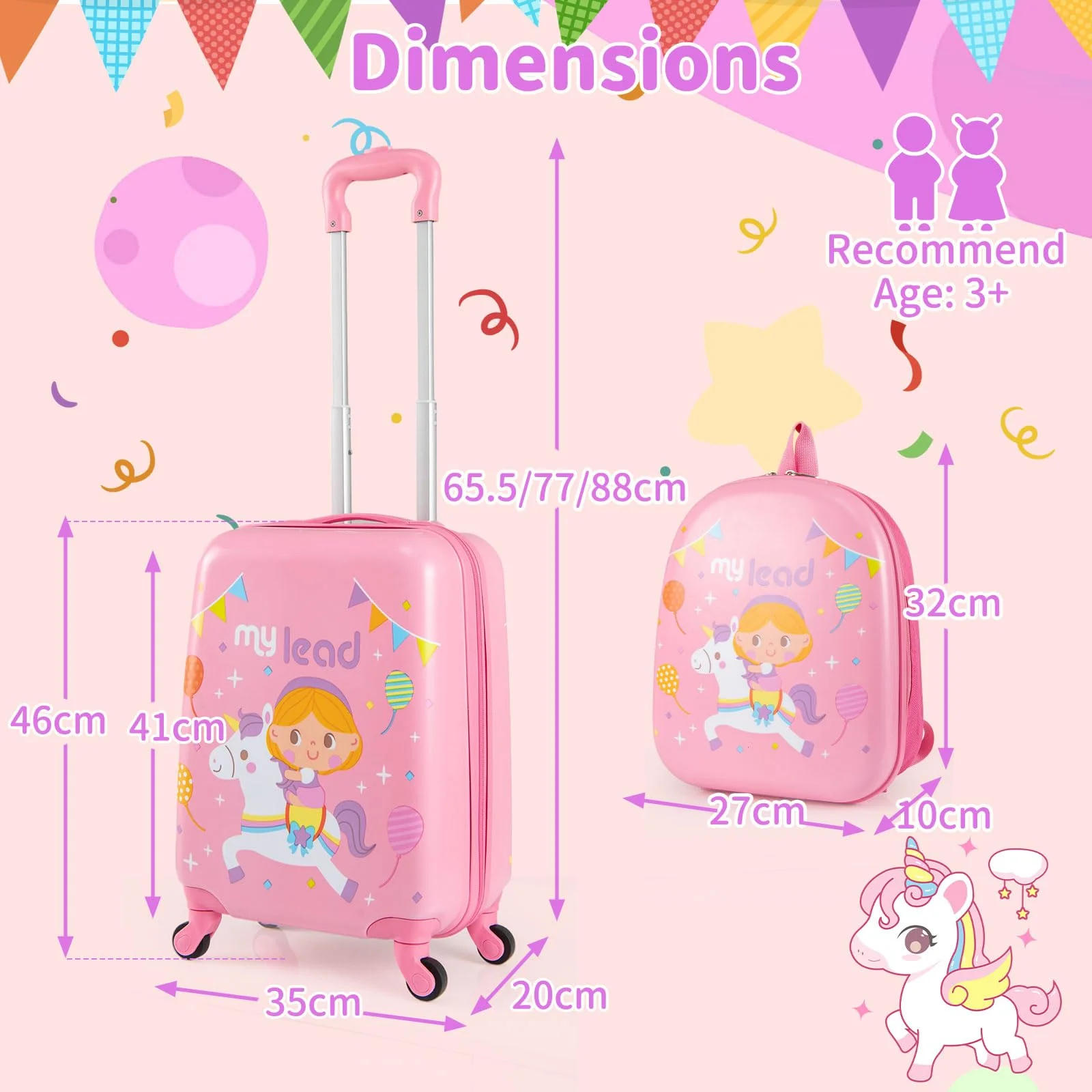 2 PCS Kids Luggage Set, 13" Travel Backpack and 16" Carry-on Suitcase with Spinner Wheels - Image 7