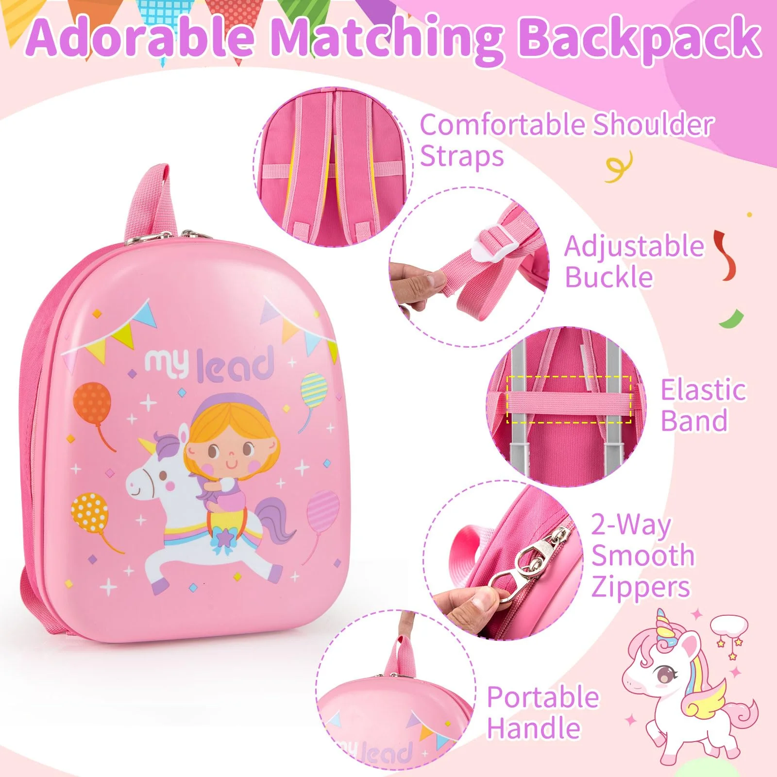 2 PCS Kids Luggage Set, 13" Travel Backpack and 16" Carry-on Suitcase with Spinner Wheels - Image 8