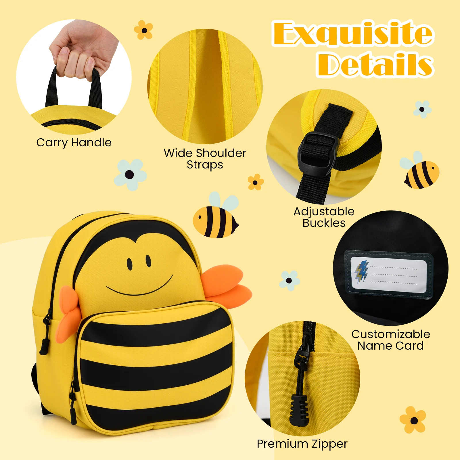 2 PCS Kids Luggage Set on Wheels, 16” Portable Bee Suitcase & 12” Backpack - Image 9