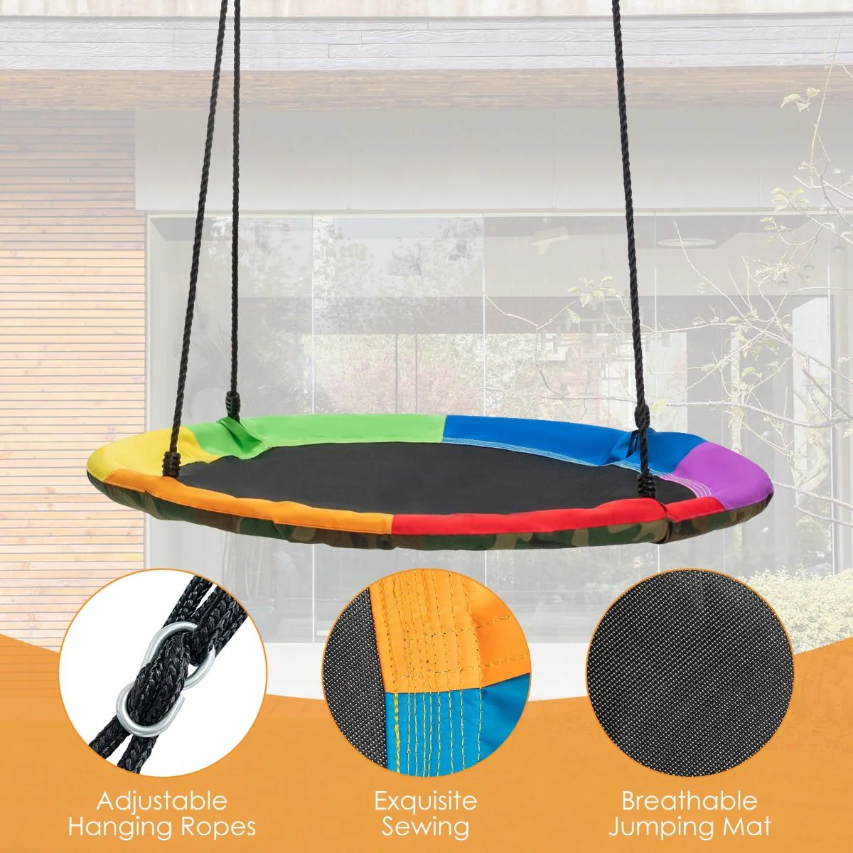 2 Pieces Strap Swing Seat & Saucer Tree Swing Set with Adjustable Hanging Rope (without Stand) - Image 7