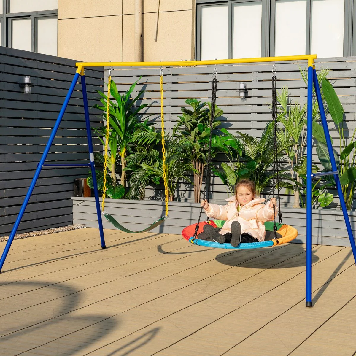 2 Pieces Strap Swing Seat & Saucer Tree Swing Set with Adjustable Hanging Rope (without Stand) - Image 8